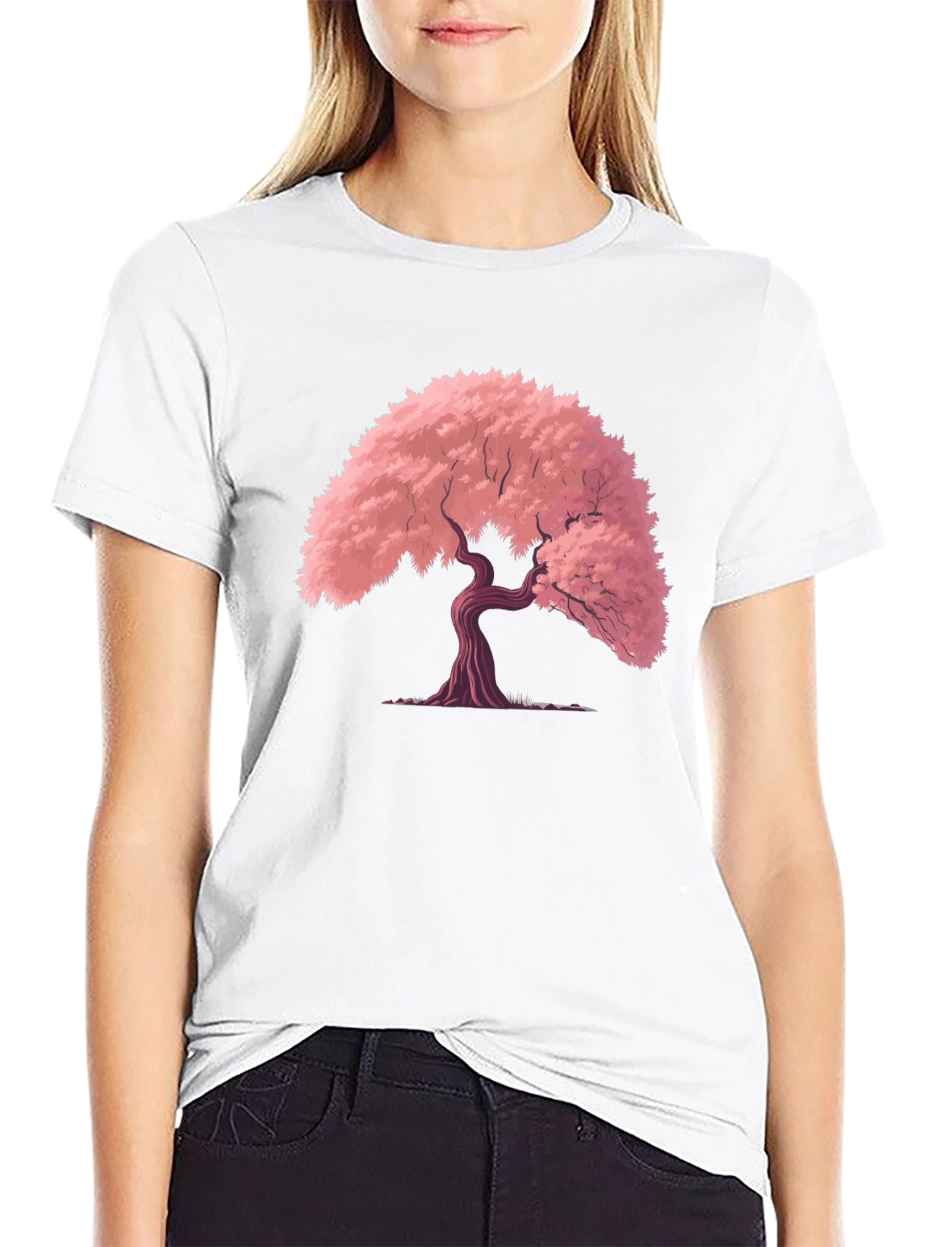 Cherry Blossom Tree Graphic Tee - Black Cotton T-Shirt
