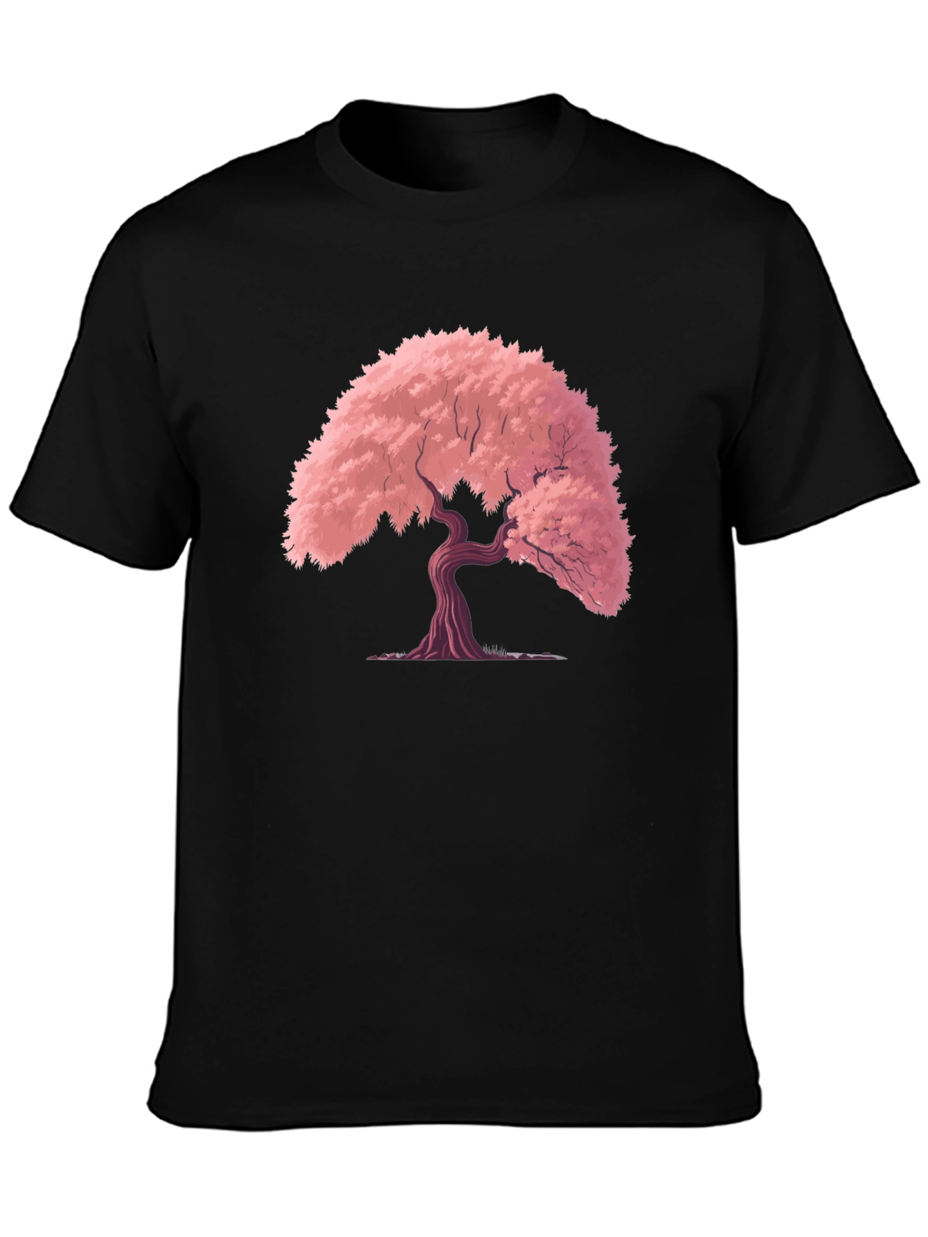 Cherry Blossom Tree Graphic Tee - Black Cotton T-Shirt