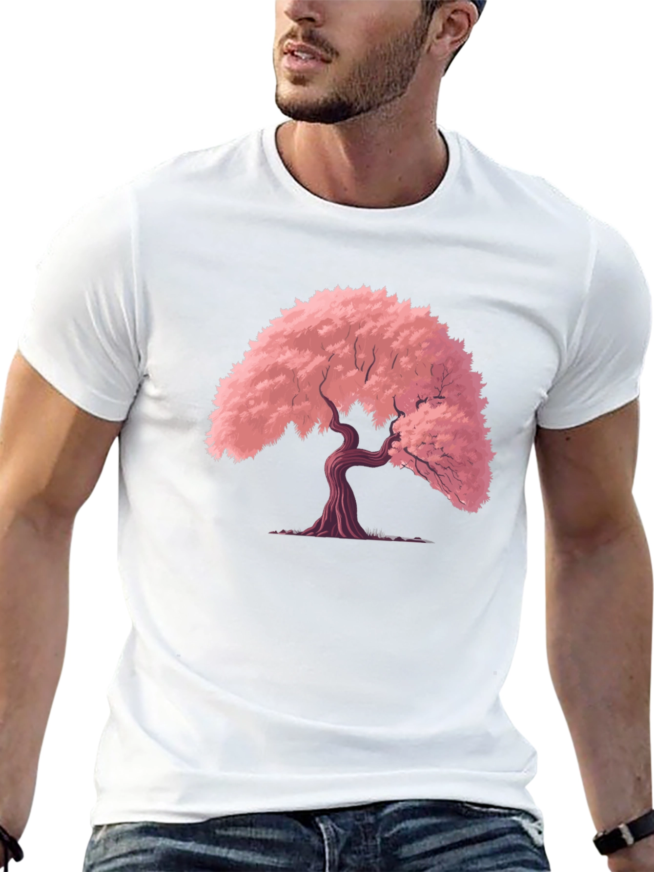 Cherry Blossom Tree Graphic Tee - Black Cotton T-Shirt
