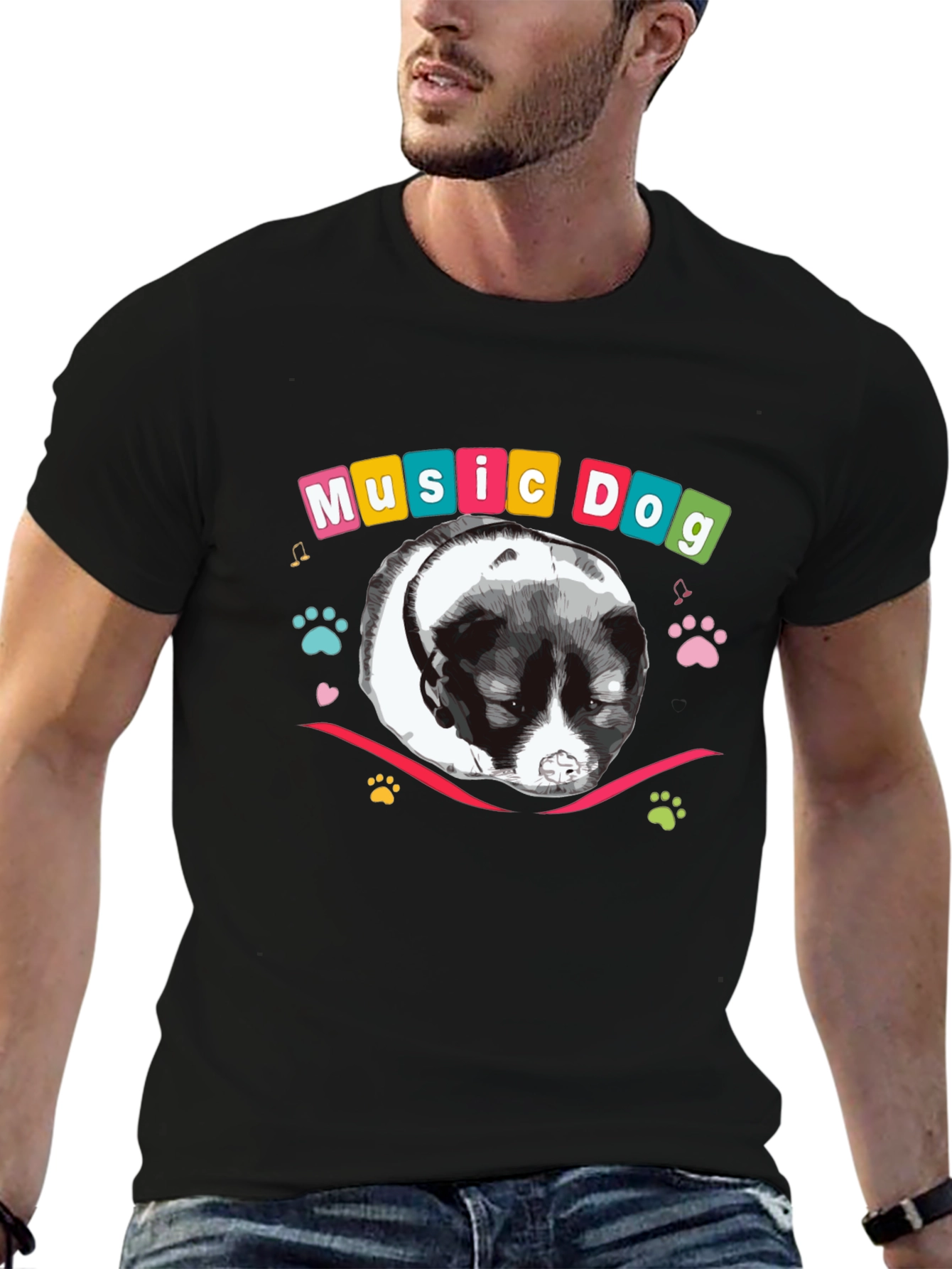 Music Dog Graphic Tee - Mens Black T-Shirt