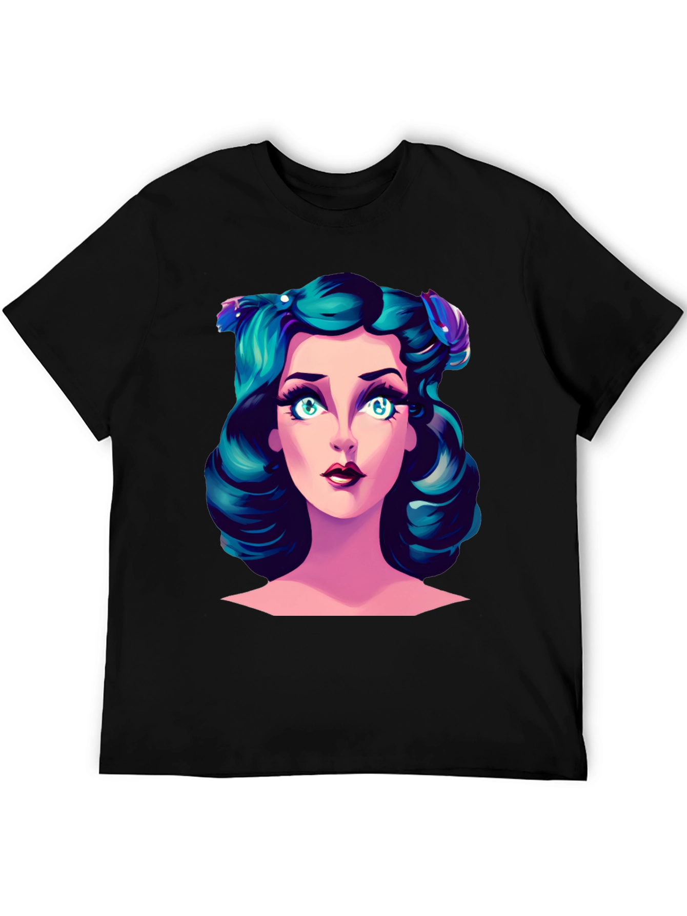 Cartoon Girl Graphic Tee - Black T-Shirt
