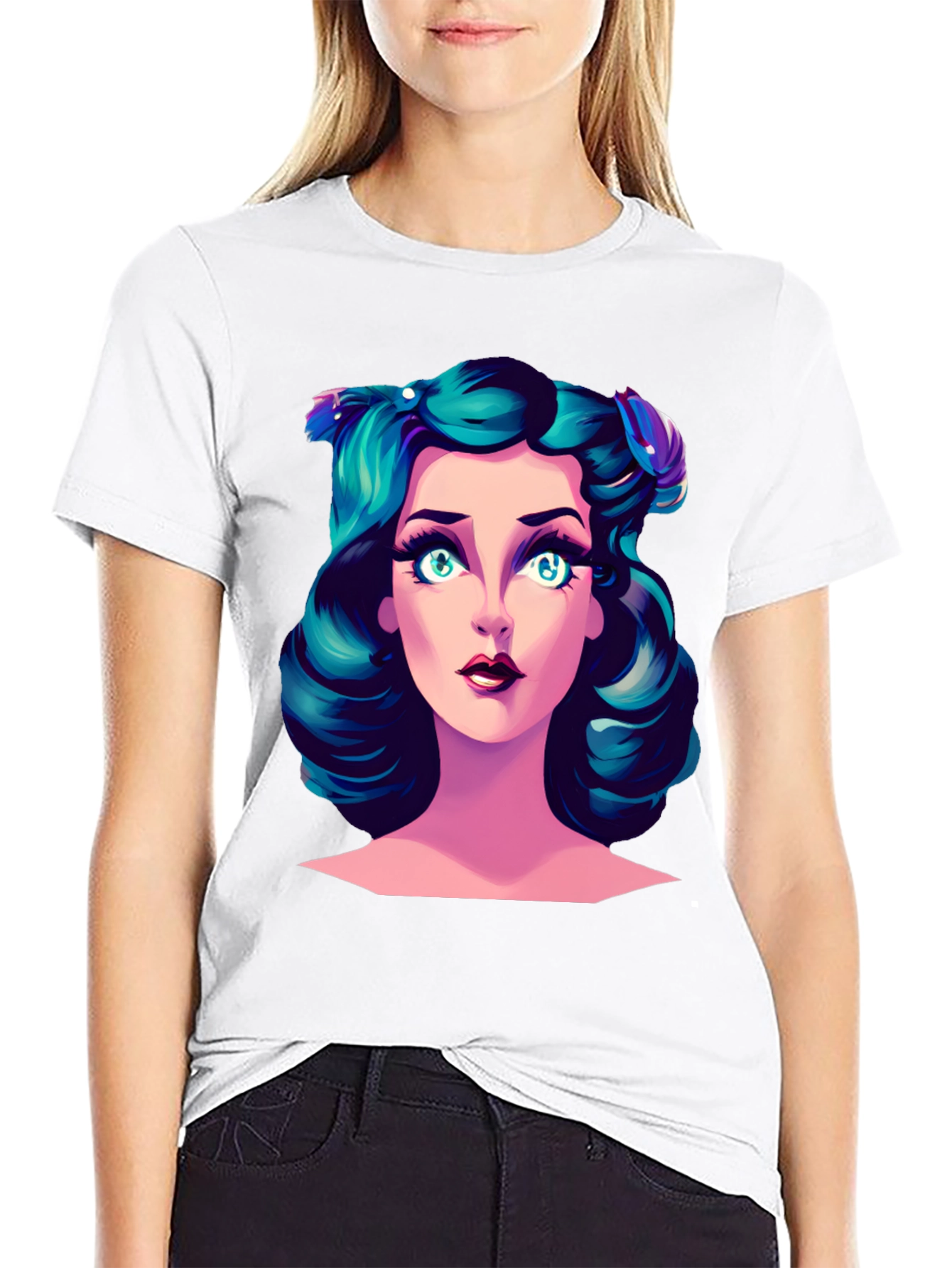Cartoon Girl Graphic Tee - Black T-Shirt
