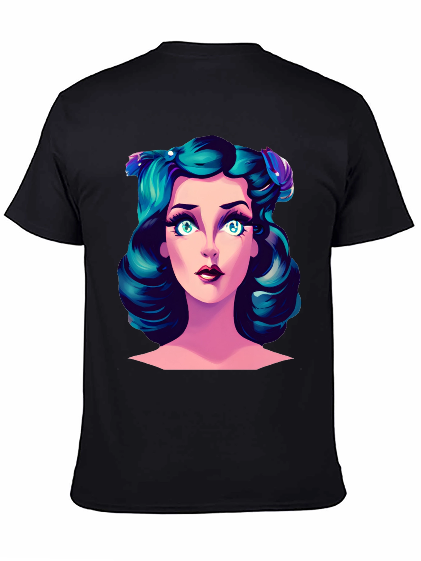 Cartoon Girl Graphic Tee - Black T-Shirt