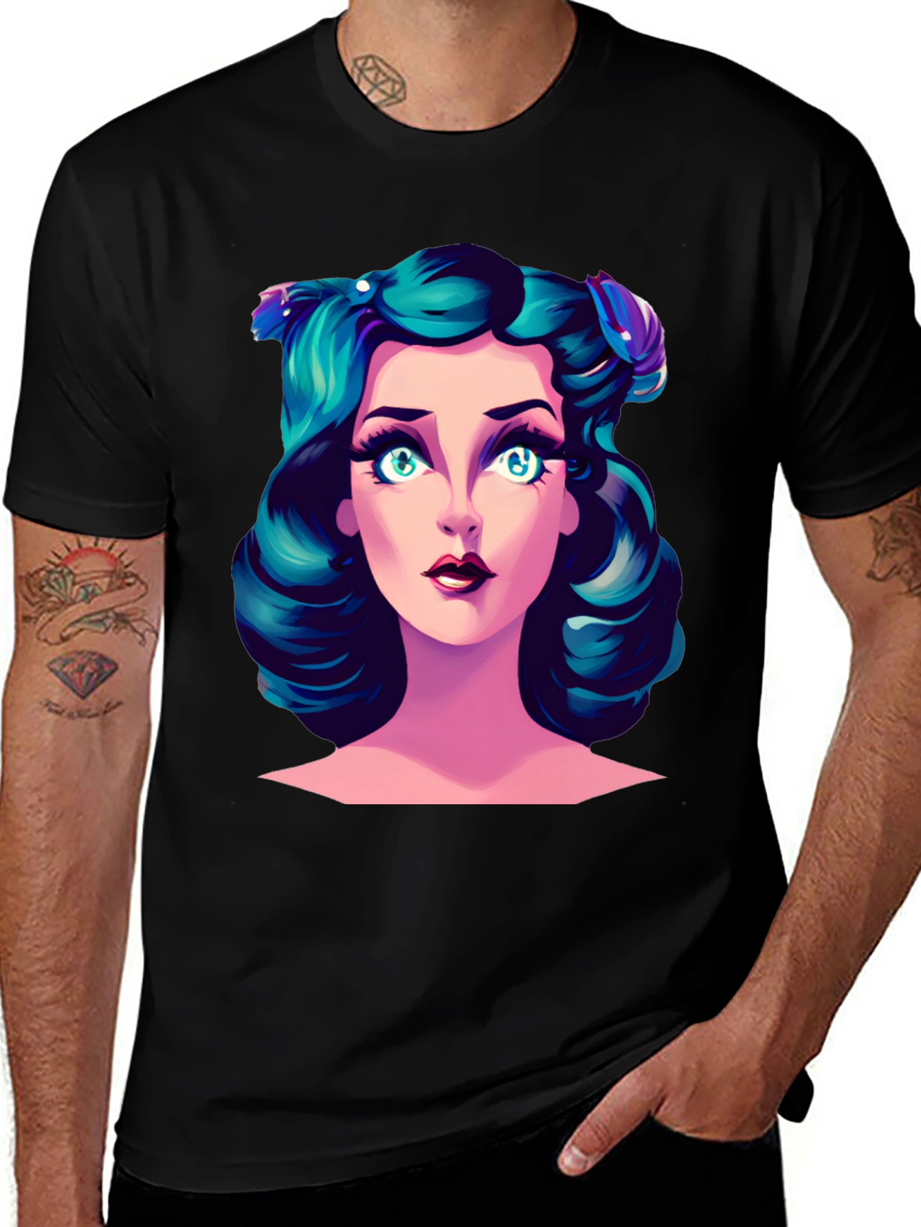 Cartoon Girl Graphic Tee - Black T-Shirt