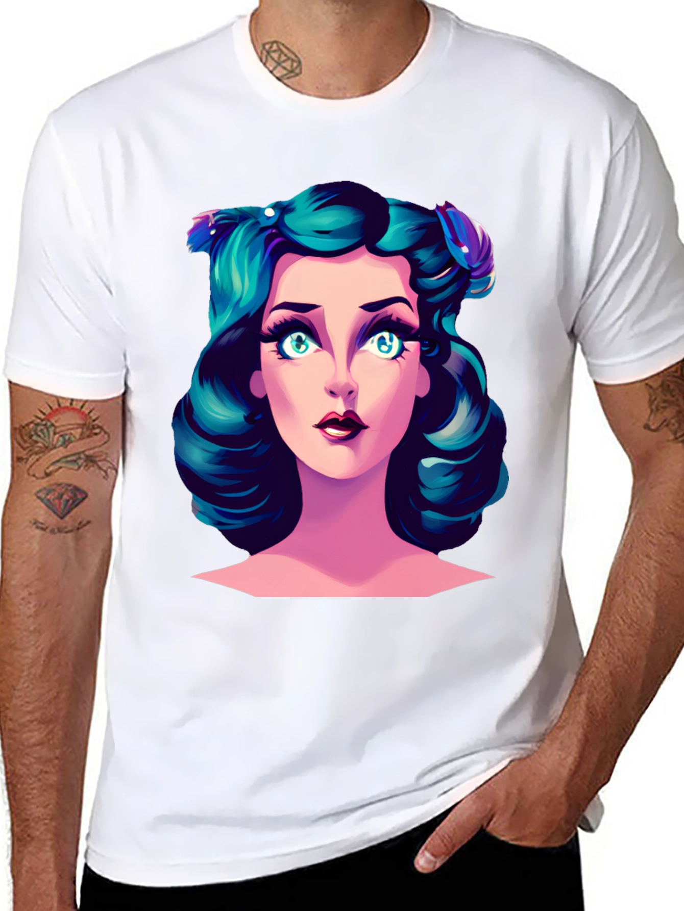 Cartoon Girl Graphic Tee - Black T-Shirt