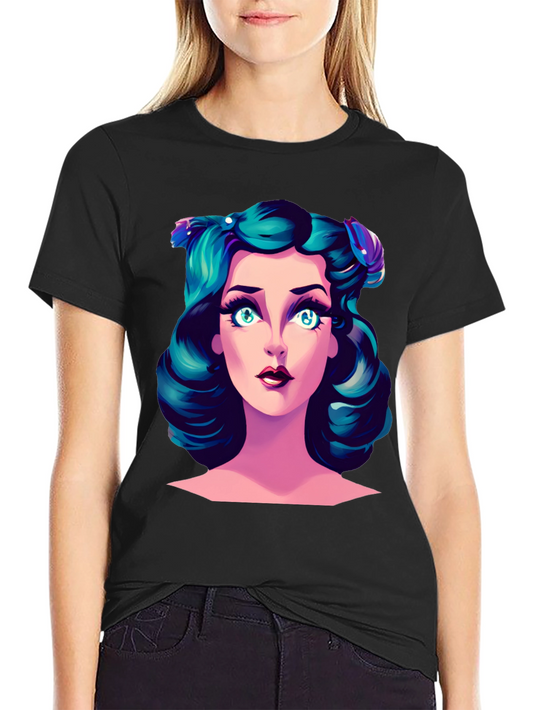 Cartoon Girl Graphic Tee - Black T-Shirt