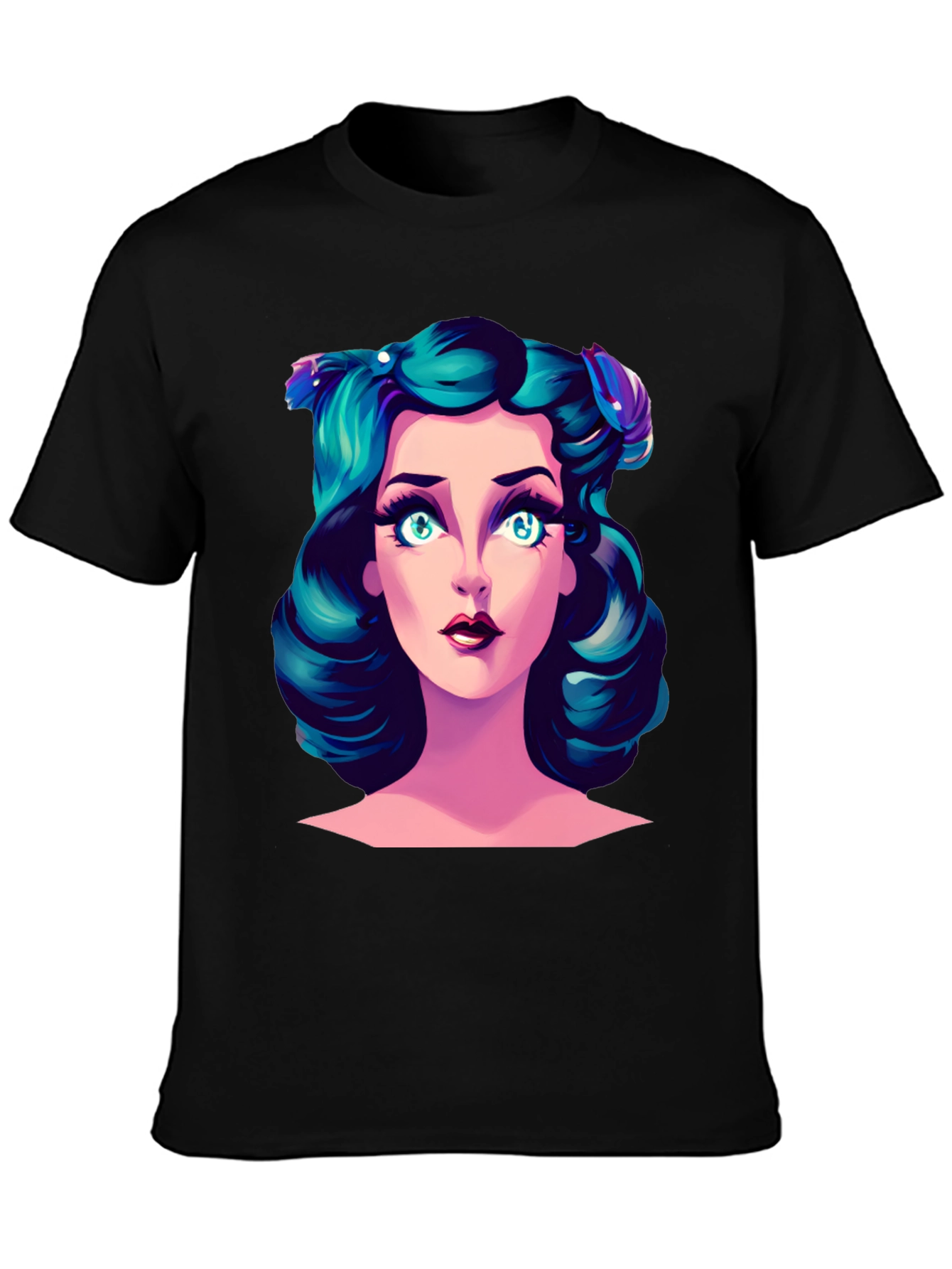 Cartoon Girl Graphic Tee - Black T-Shirt