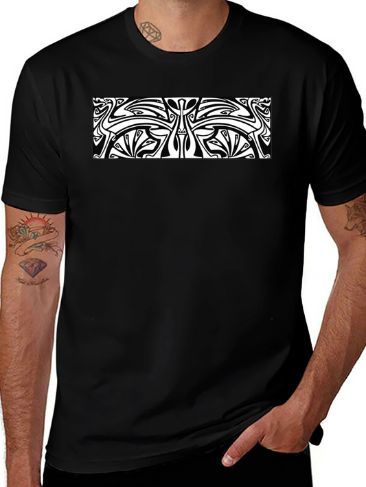 Unique Black T-Shirt with White Abstract Design