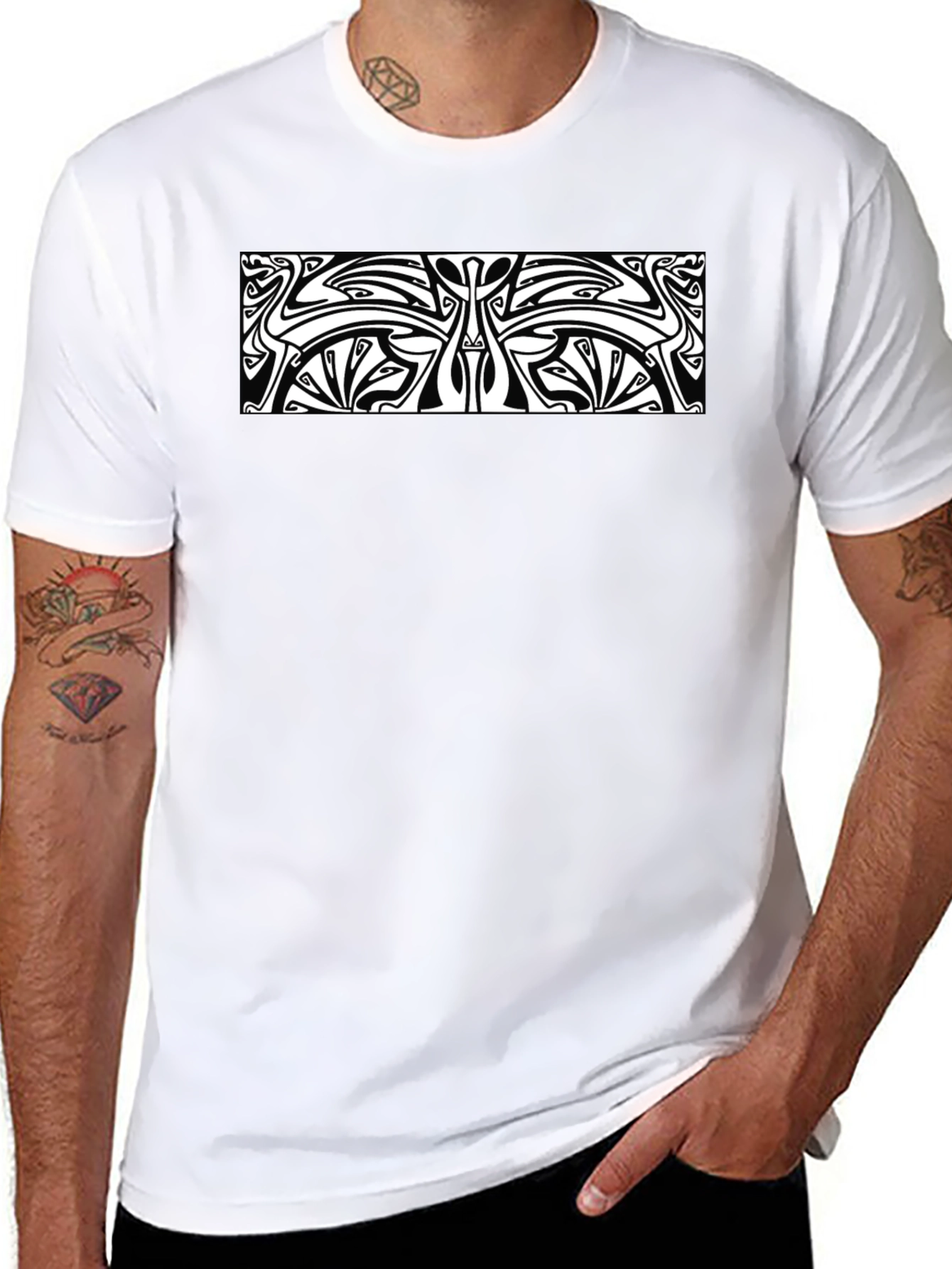 Unique Black T-Shirt with White Abstract Design