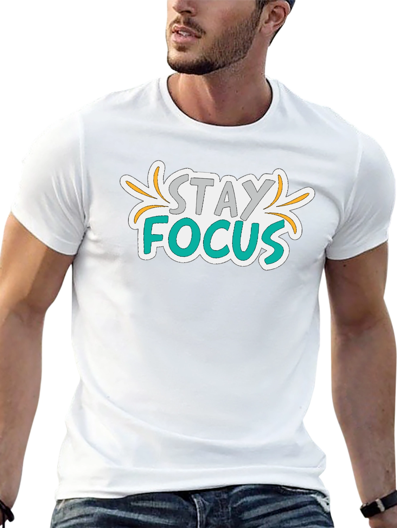Stay Focus Graphic Print Black T-Shirt
