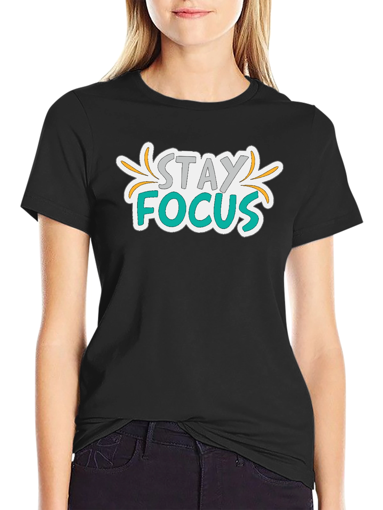 Stay Focus Graphic Print Black T-Shirt