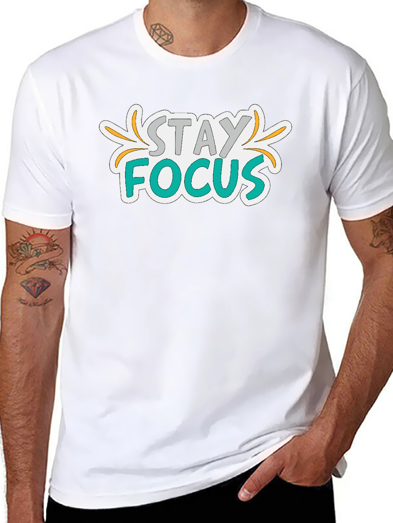 Stay Focus Graphic Print Black T-Shirt