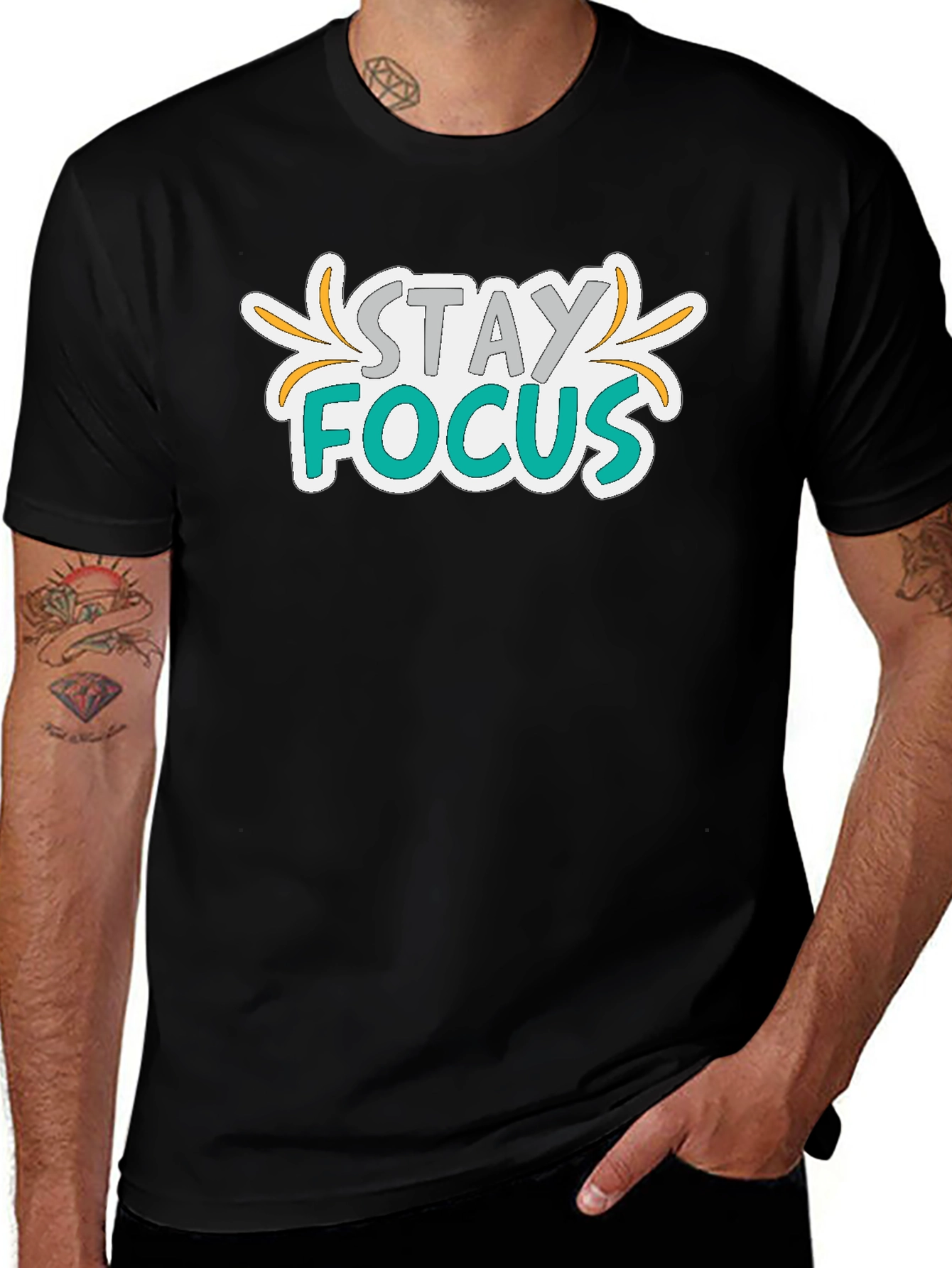 Stay Focus Graphic Print Black T-Shirt