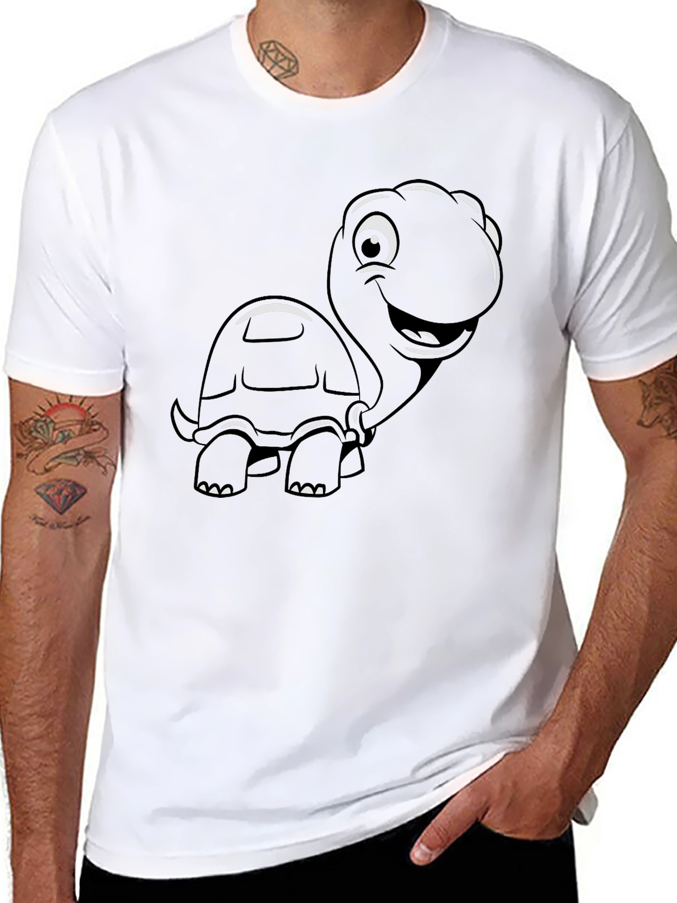 Cartoon Turtle Graphic T-Shirt - Black