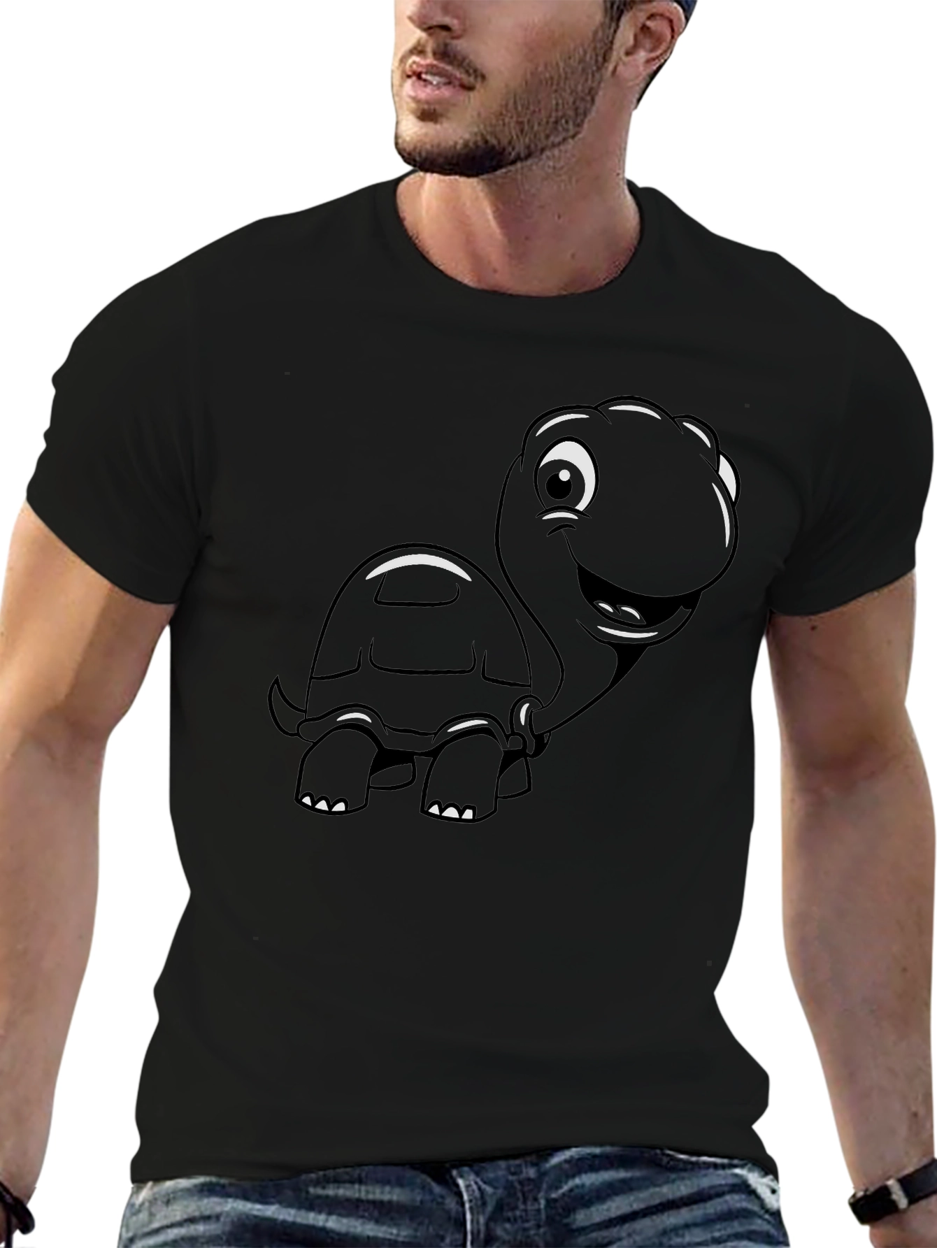 Cartoon Turtle Graphic T-Shirt - Black