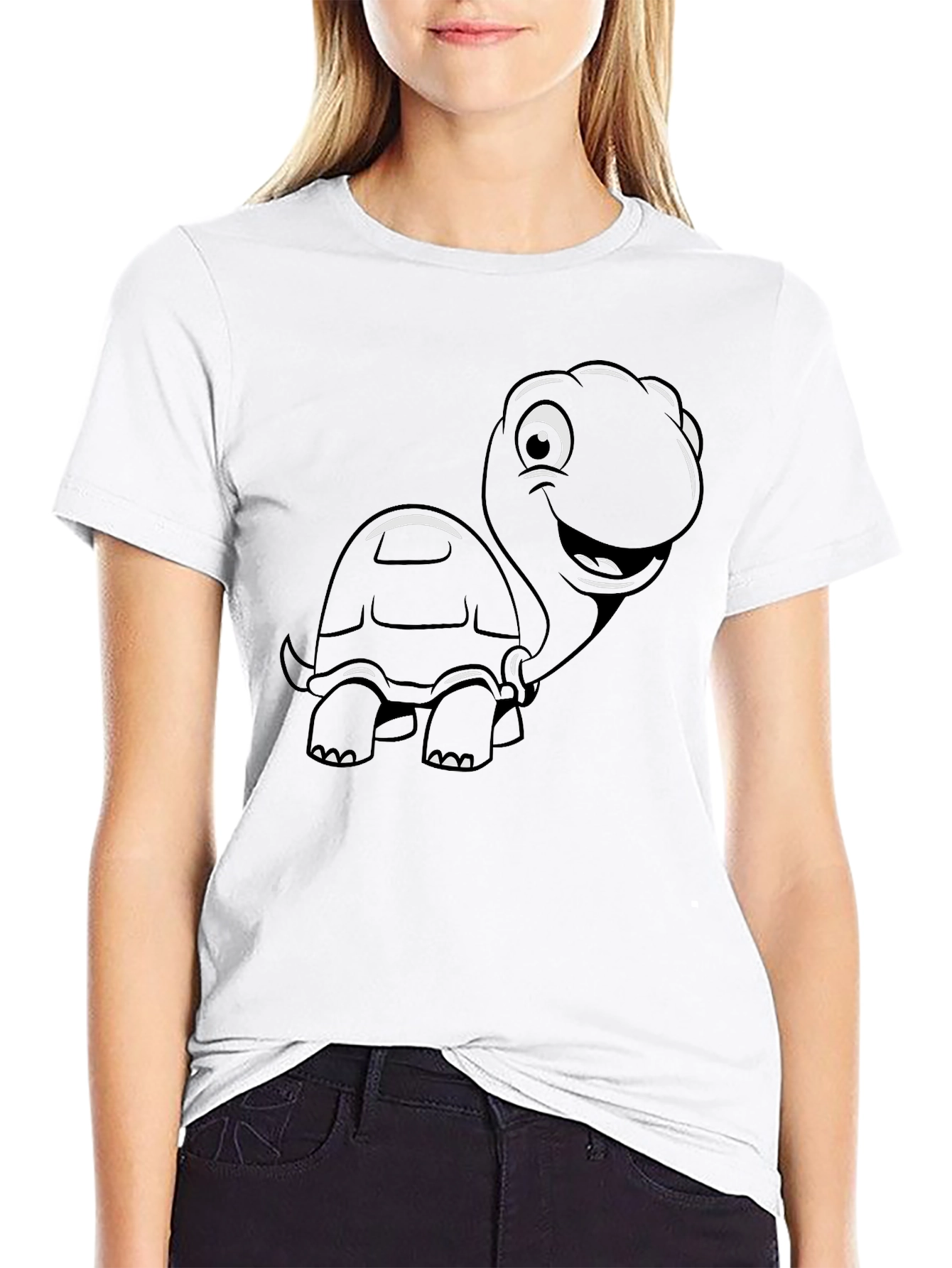 Cartoon Turtle Graphic T-Shirt - Black