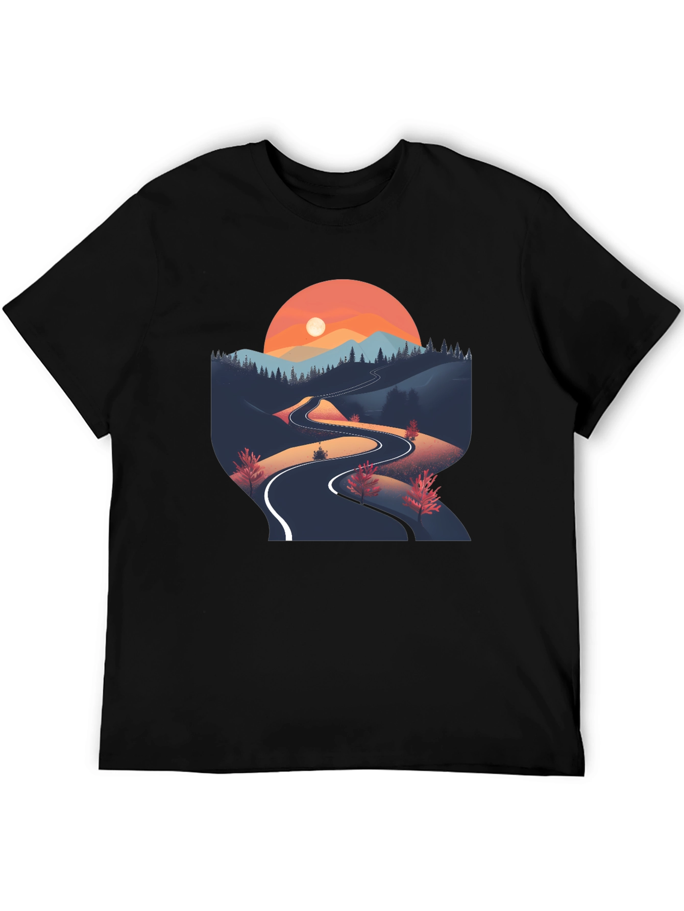 Mountain Road Graphic Tee - Nature Inspired Black T-Shirt