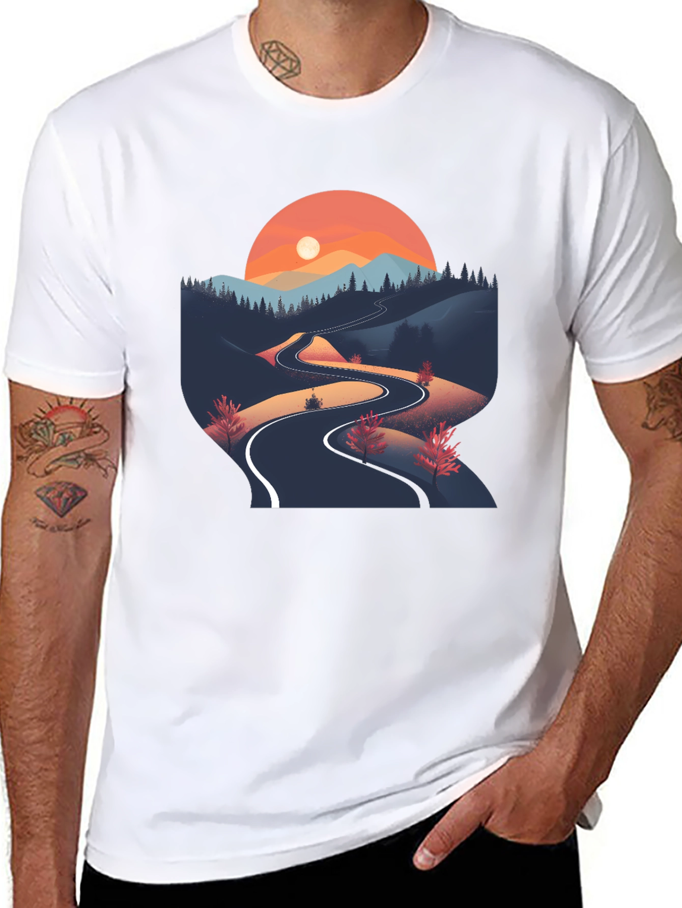 Mountain Road Graphic Tee - Nature Inspired Black T-Shirt