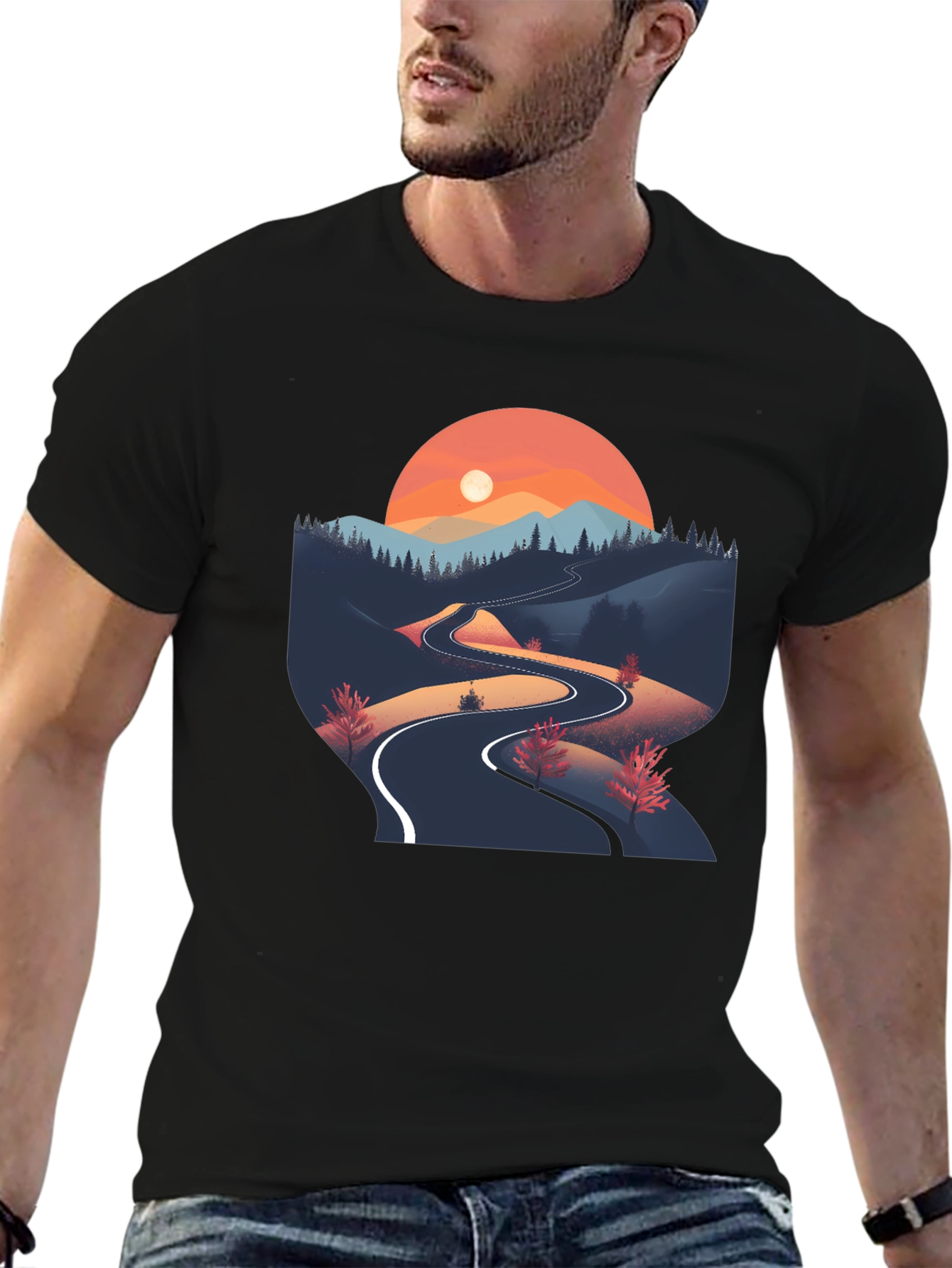 Mountain Road Graphic Tee - Nature Inspired Black T-Shirt