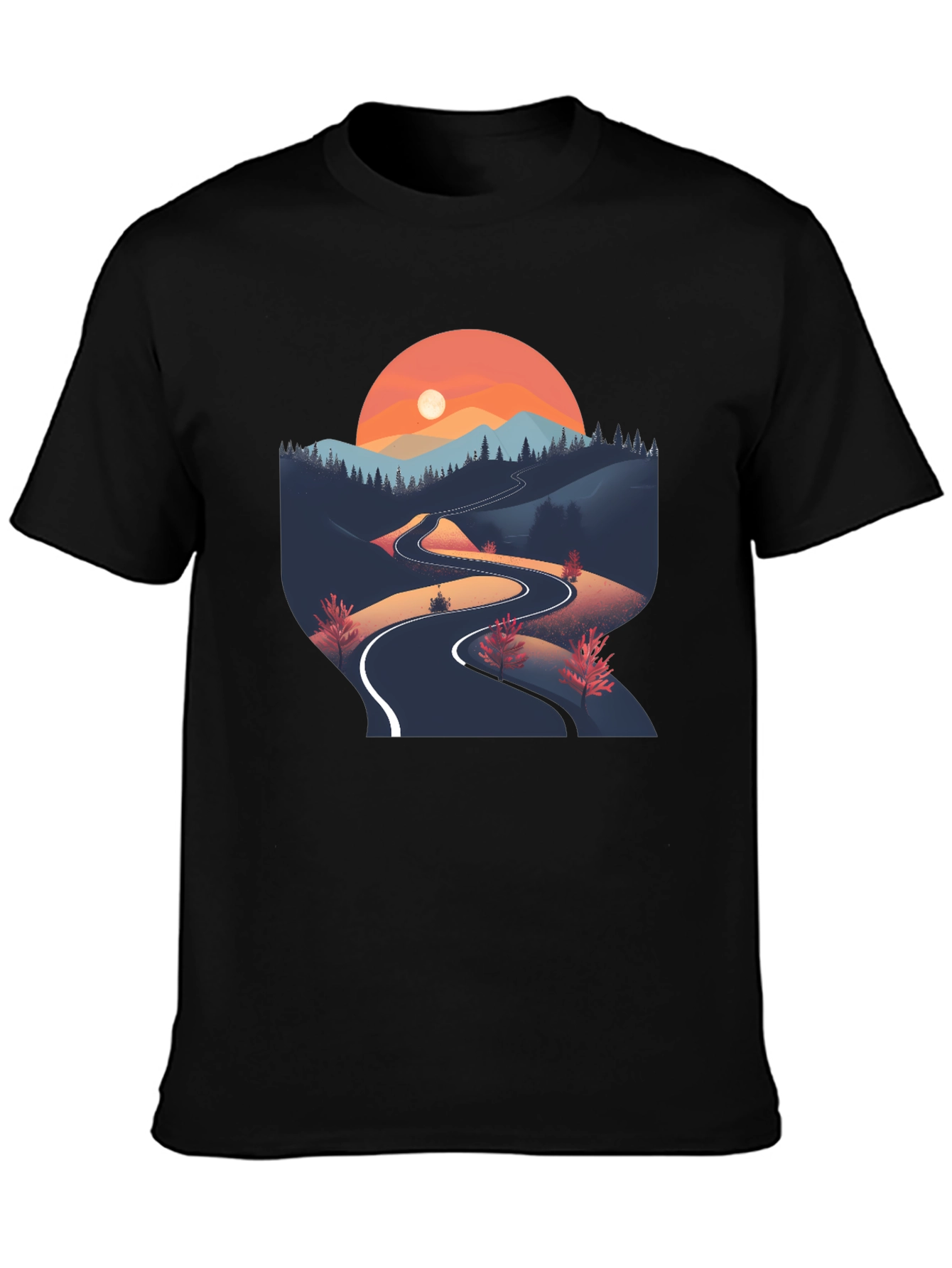 Mountain Road Graphic Tee - Nature Inspired Black T-Shirt