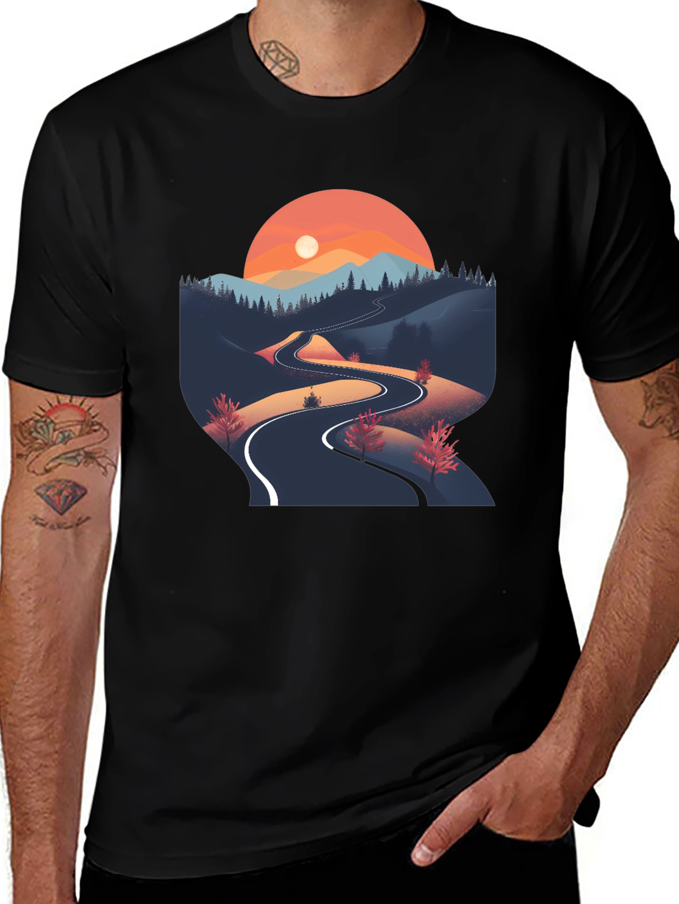 Mountain Road Graphic Tee - Nature Inspired Black T-Shirt