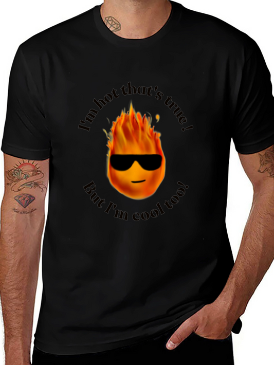 Cool & Hot Graphic T-Shirt - Funny Flame Emoji Tee