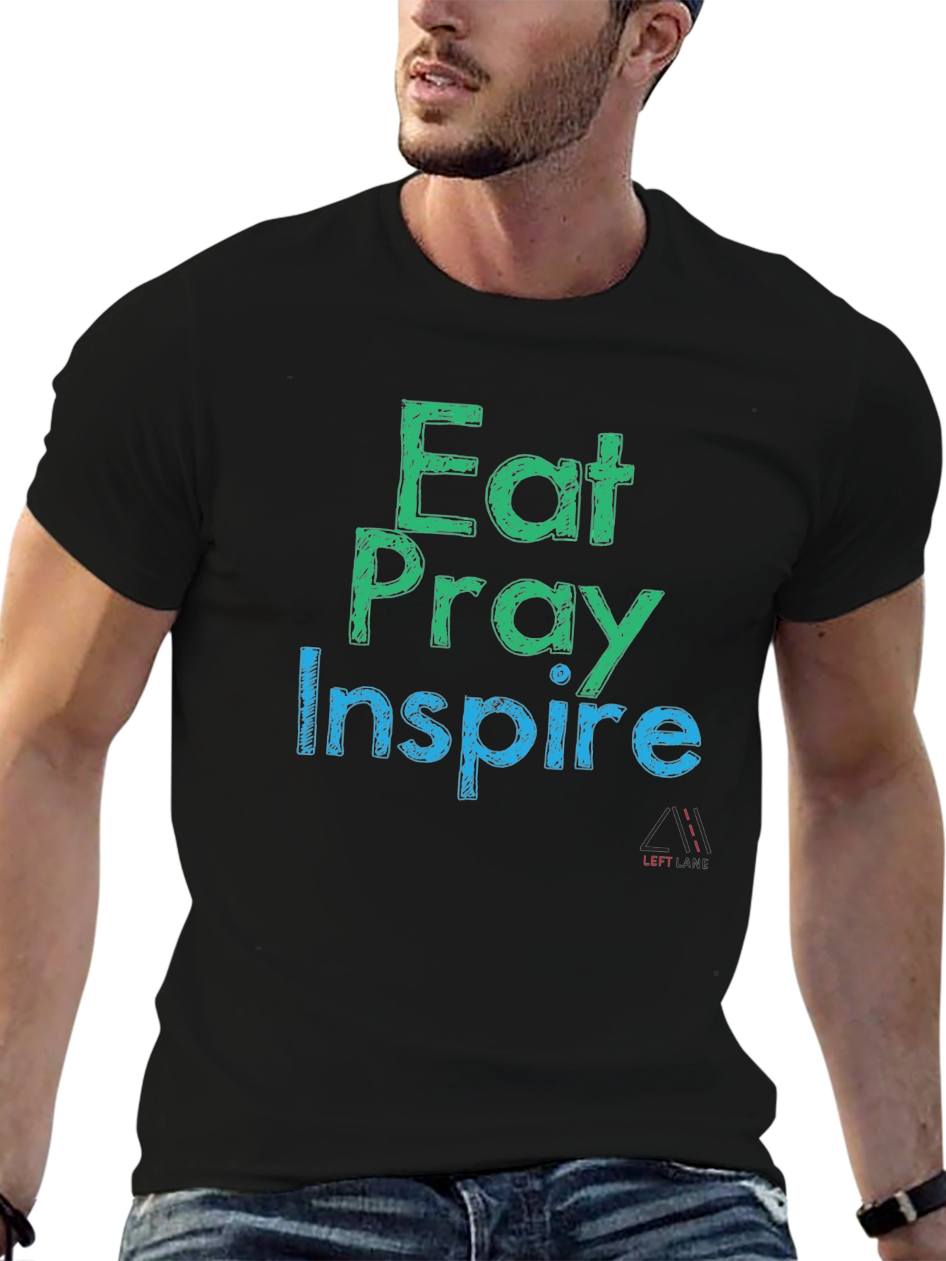 Eat Pray Inspire Black Graphic T-Shirt