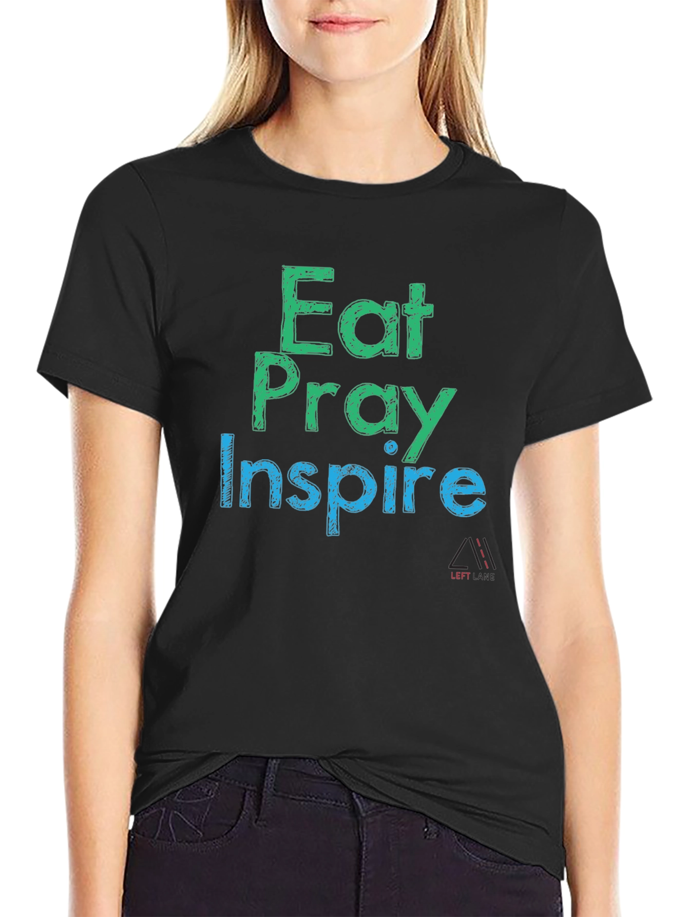 Eat Pray Inspire Black Graphic T-Shirt