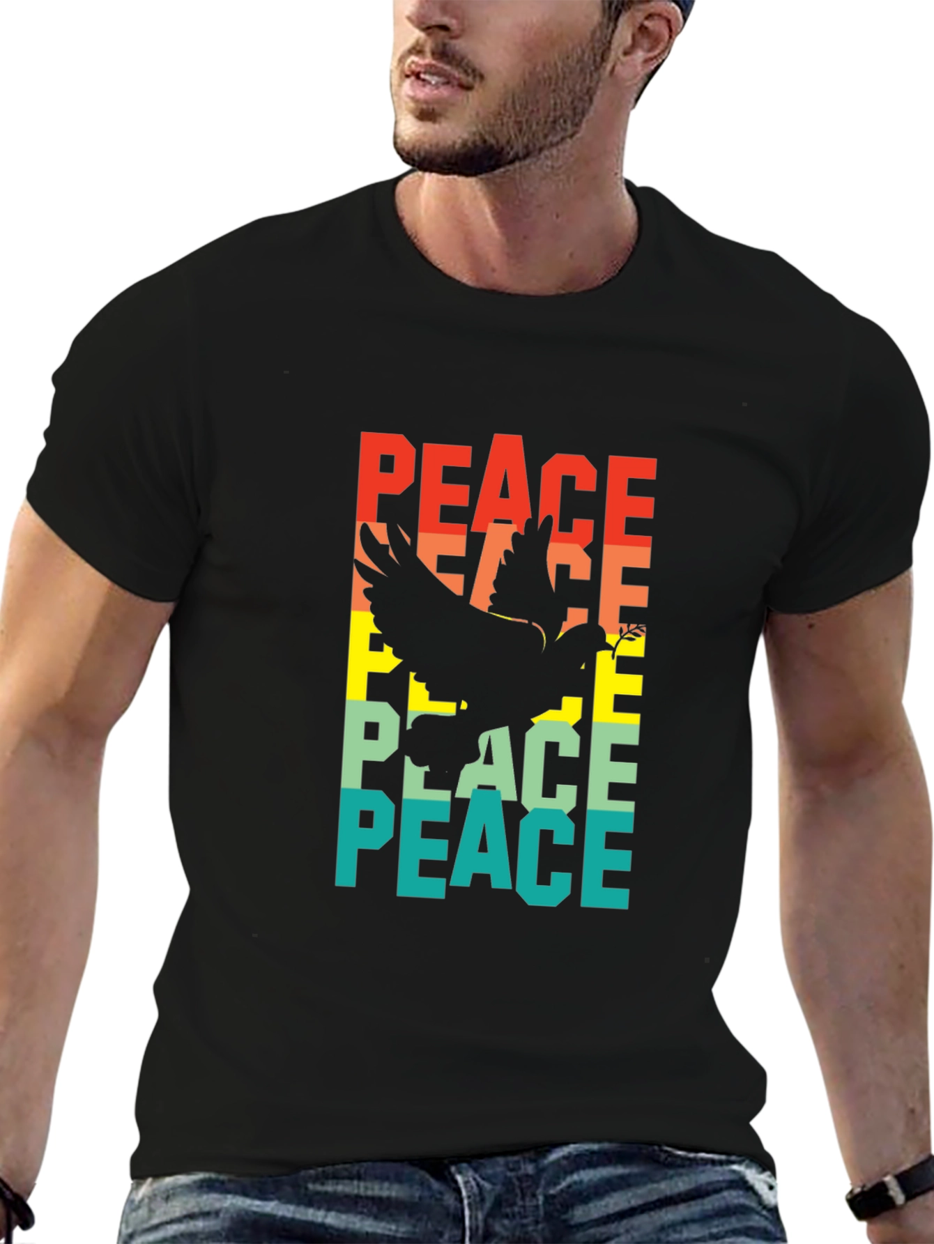 Peace Dove Graphic Tee - Retro Style Black T-Shirt