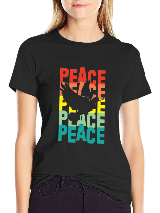 Peace Dove Graphic Tee - Retro Style Black T-Shirt