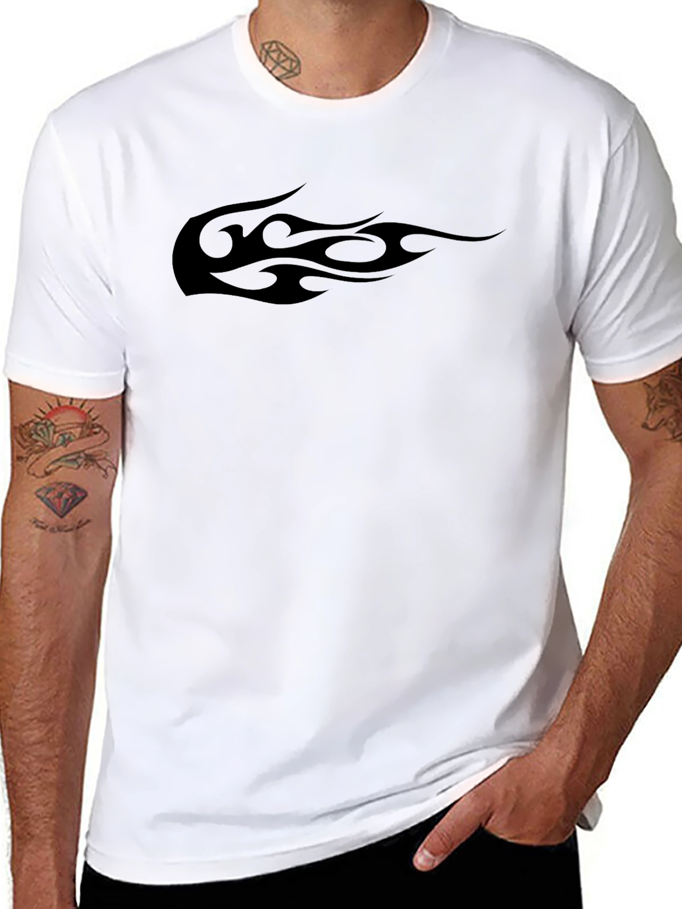 Mens Black Graphic Flame Tee - Casual Style