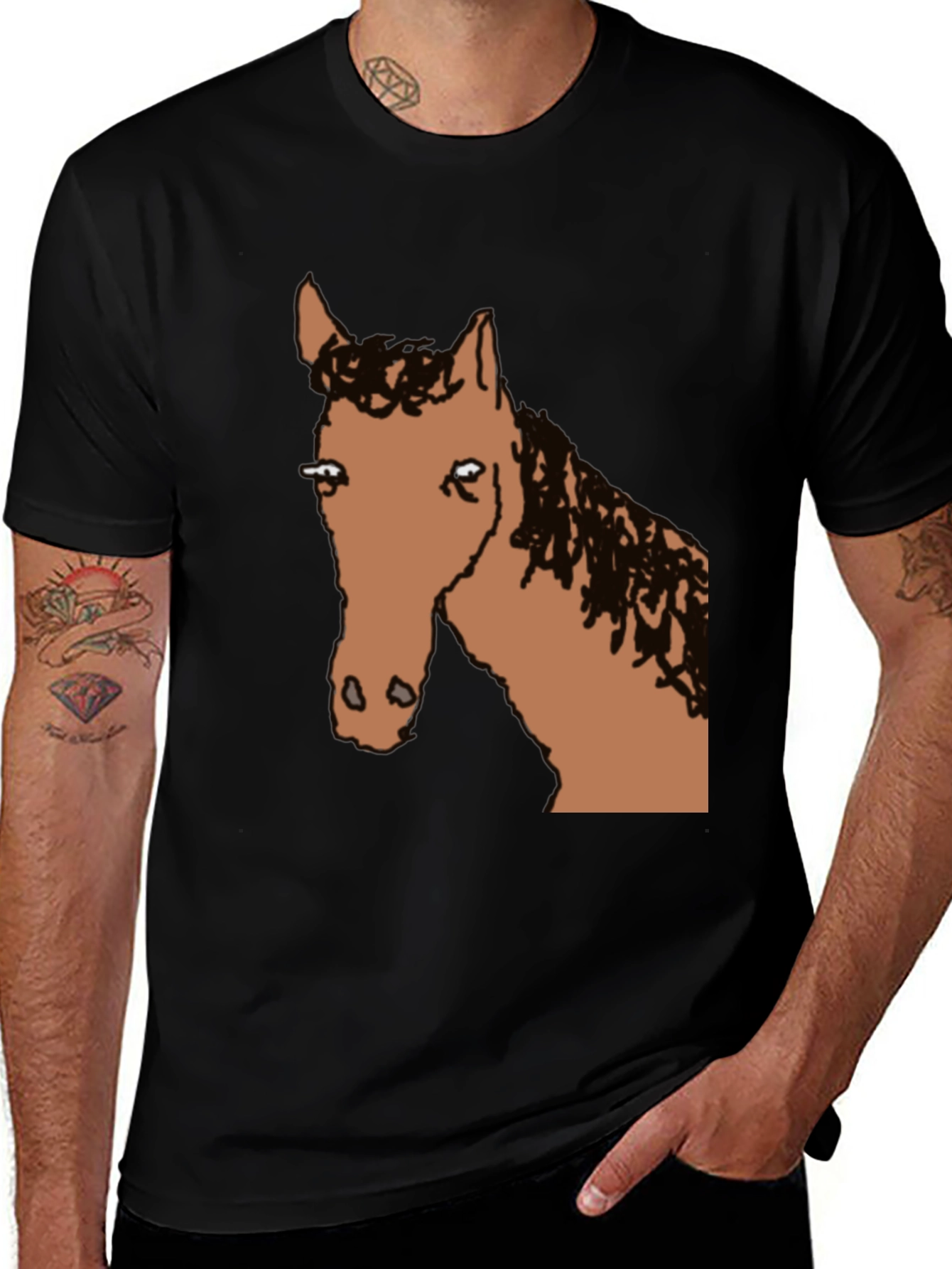 Horse Graphic Tee - Black Cotton Blend