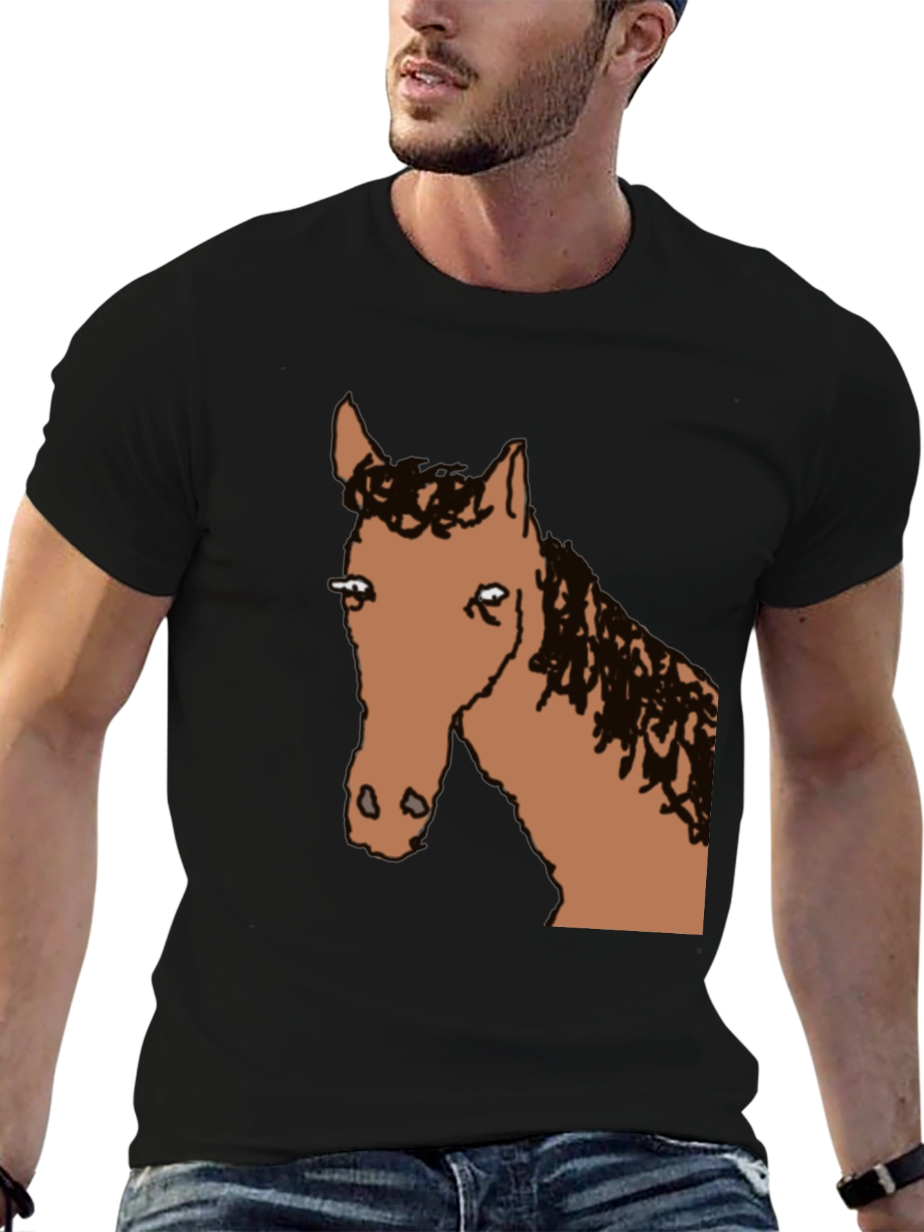 Horse Graphic Tee - Black Cotton Blend