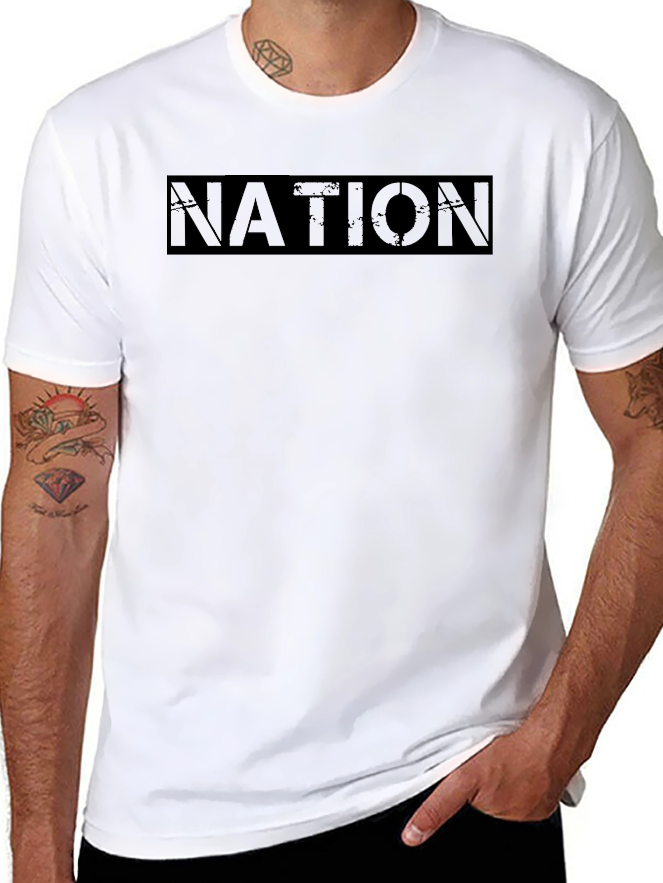 Black Graphic Tee - Nation Text Print