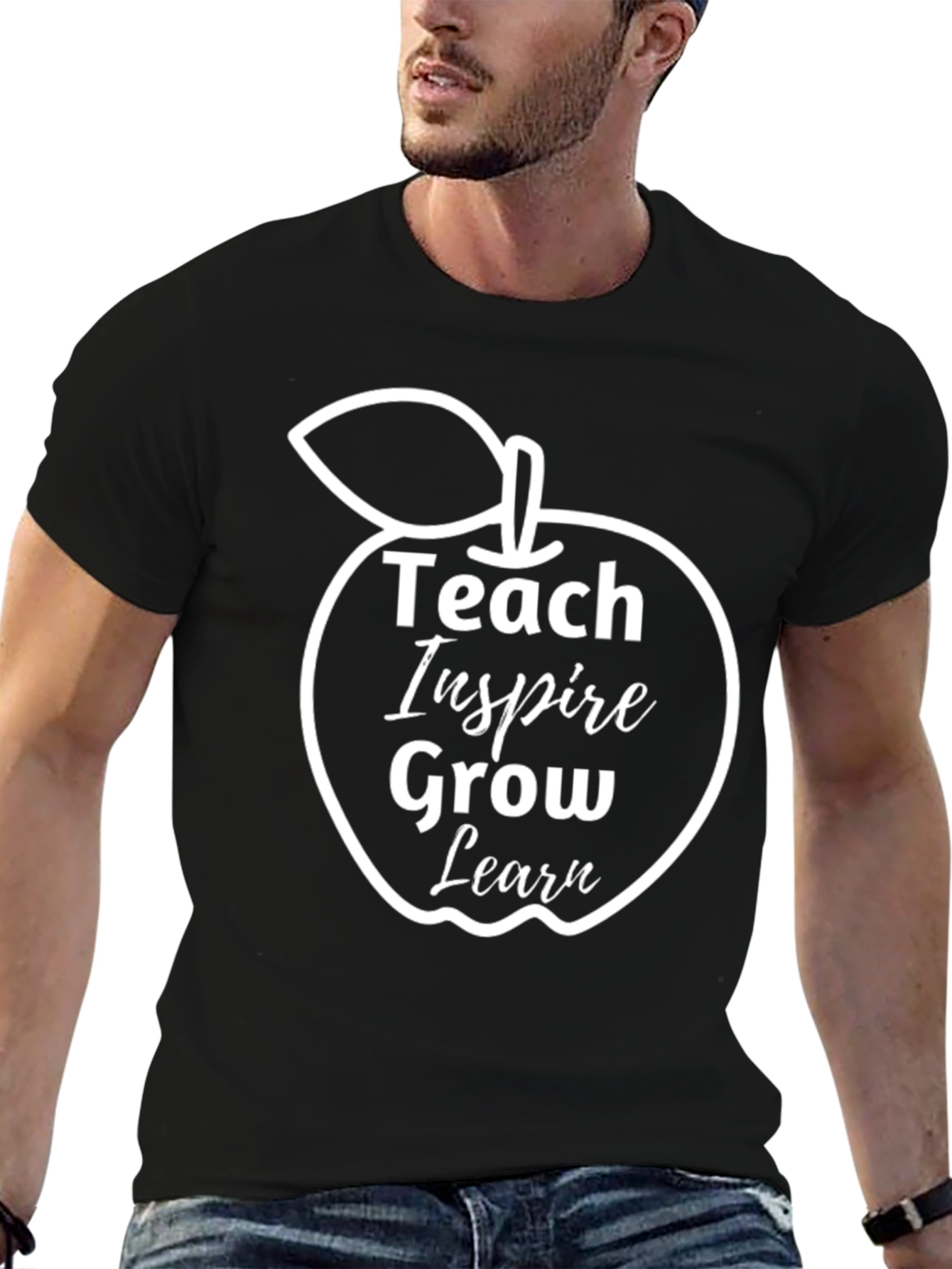Teacher Inspire Grow Learn Apple Graphic Tee