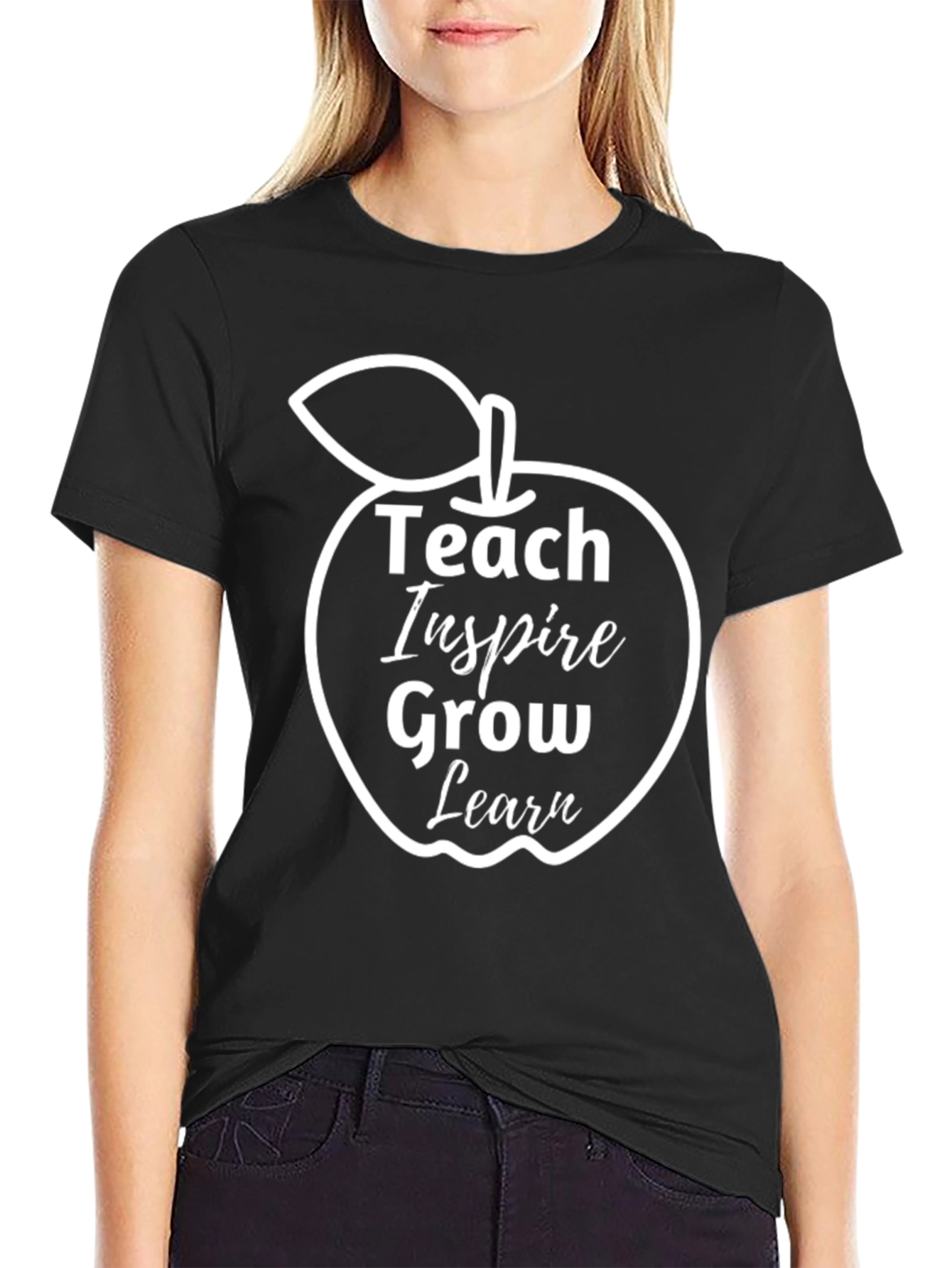 Teacher Inspire Grow Learn Apple Graphic Tee