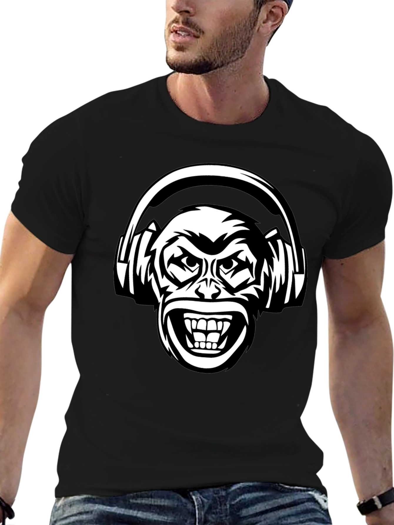 Cool Monkey DJ T-Shirt - Black Graphic Tee
