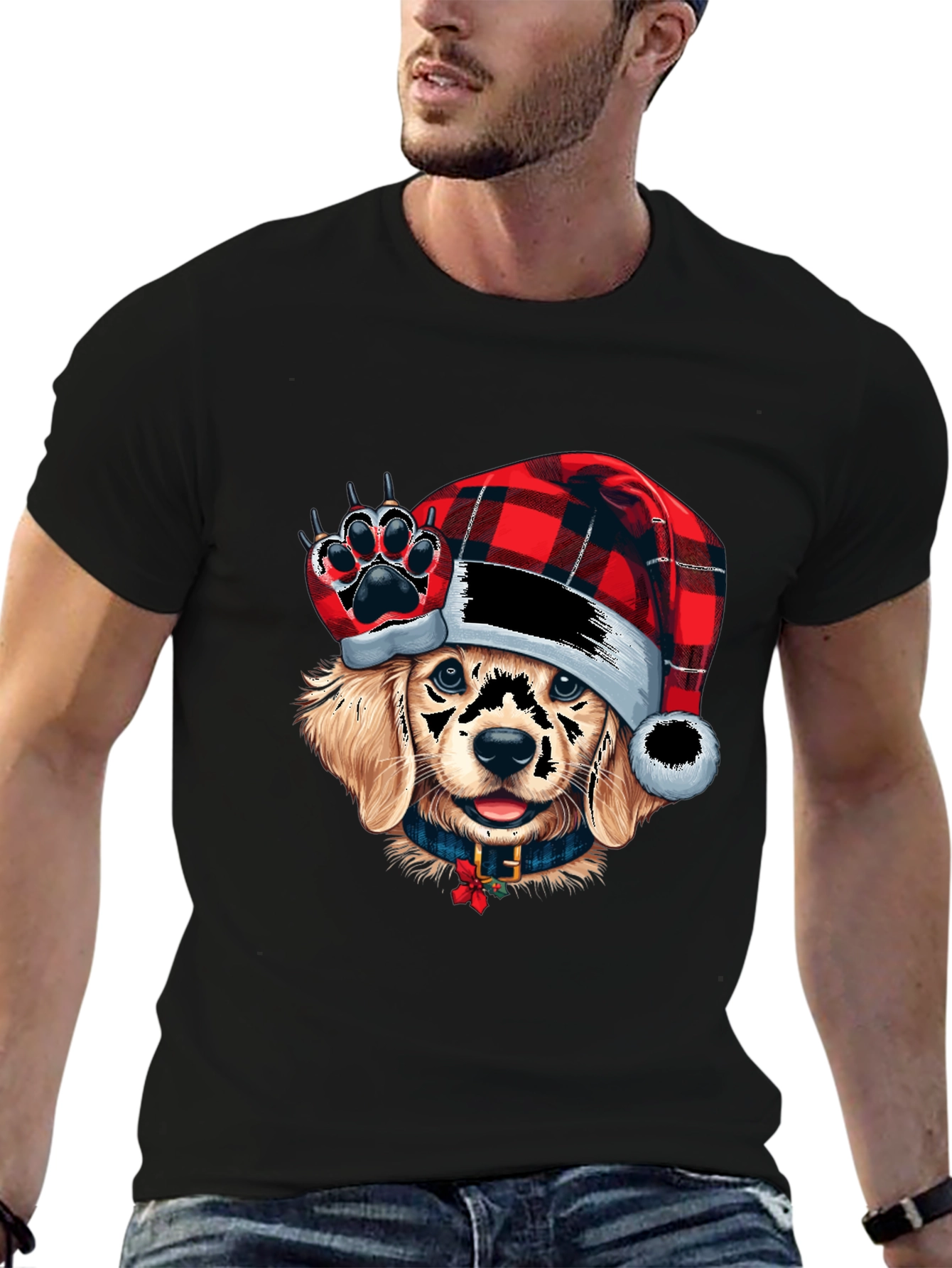 Festive Dog Graphic Tee - Holiday Style