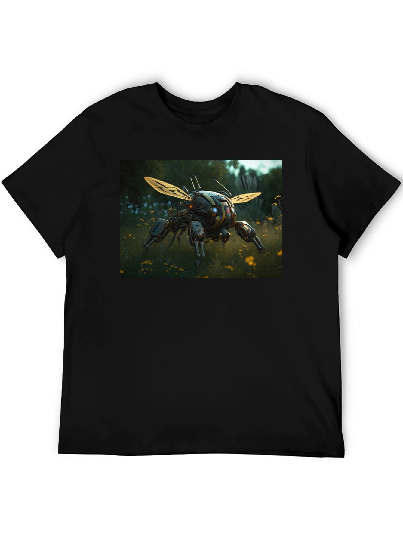 Robotic Insect Graphic Tee - Black Cotton Blend