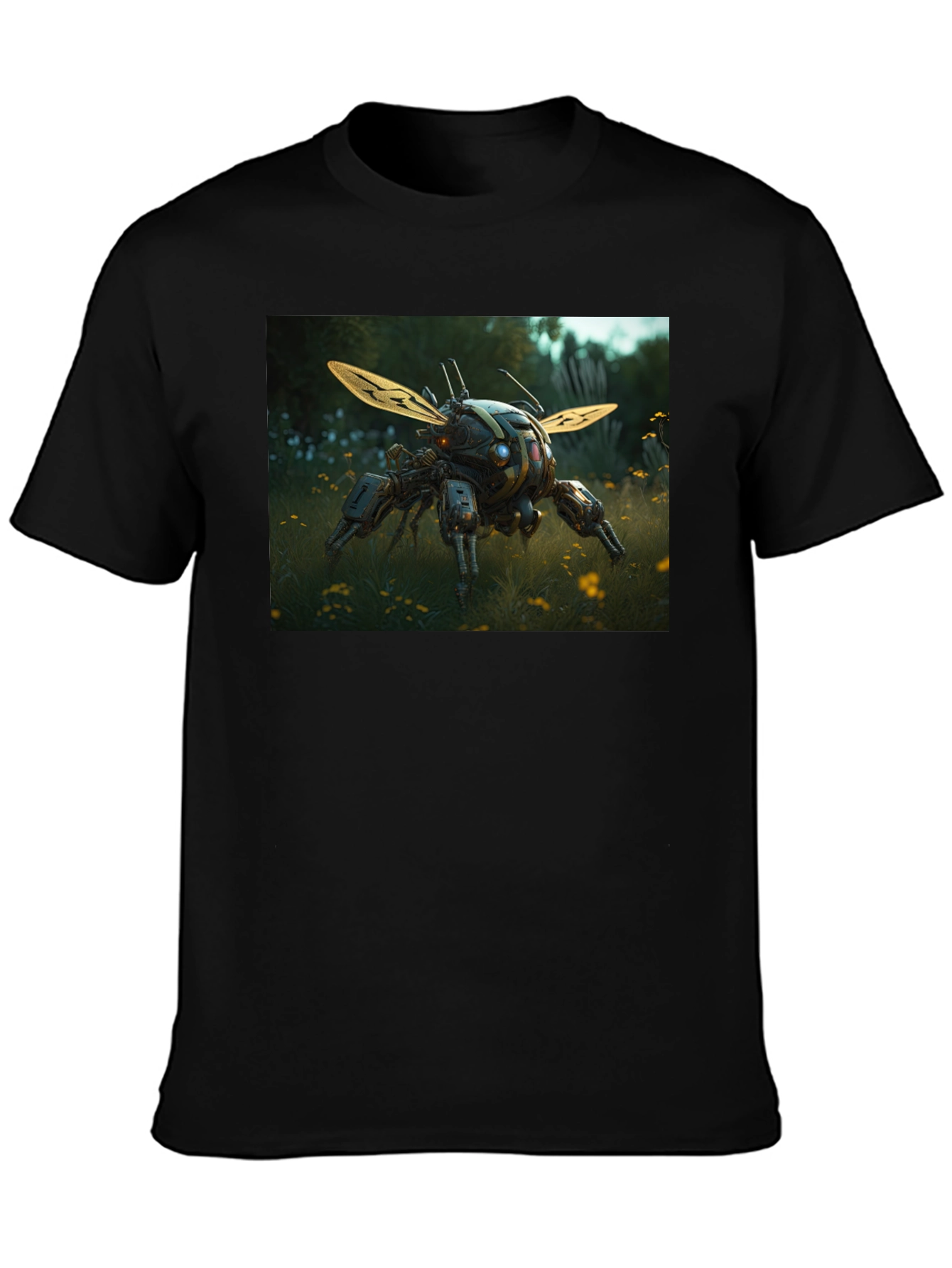 Robotic Insect Graphic Tee - Black Cotton Blend