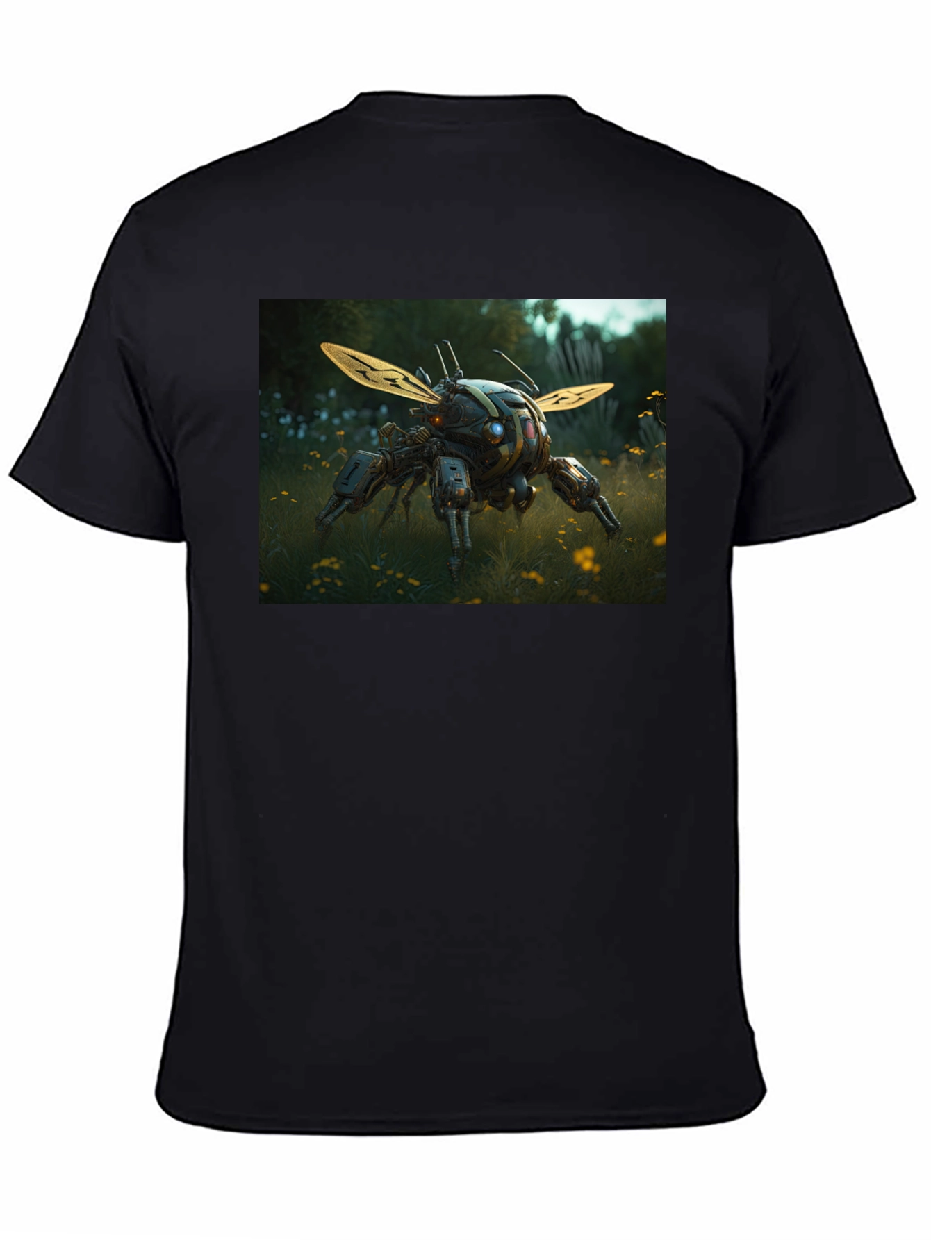 Robotic Insect Graphic Tee - Black Cotton Blend