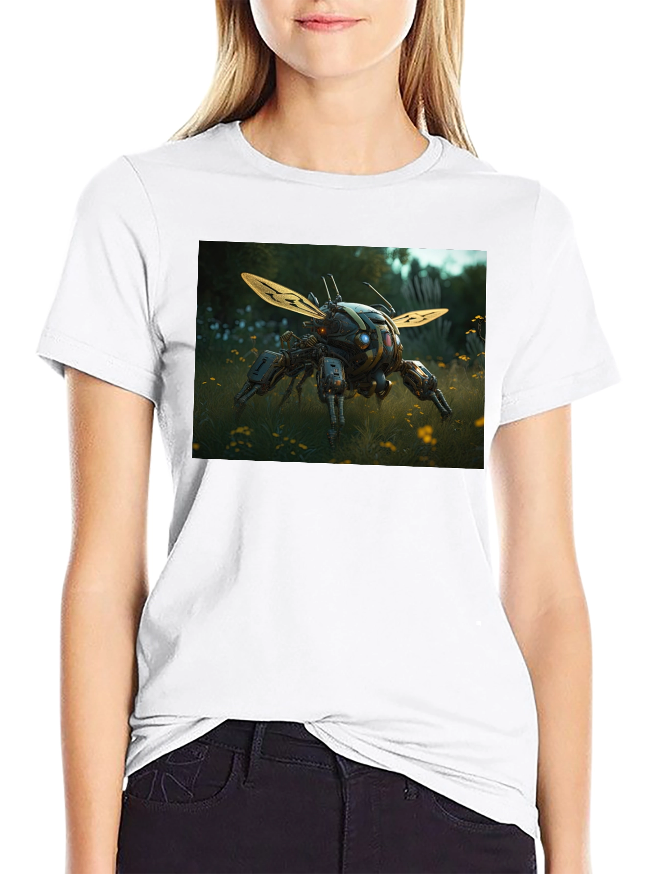 Robotic Insect Graphic Tee - Black Cotton Blend