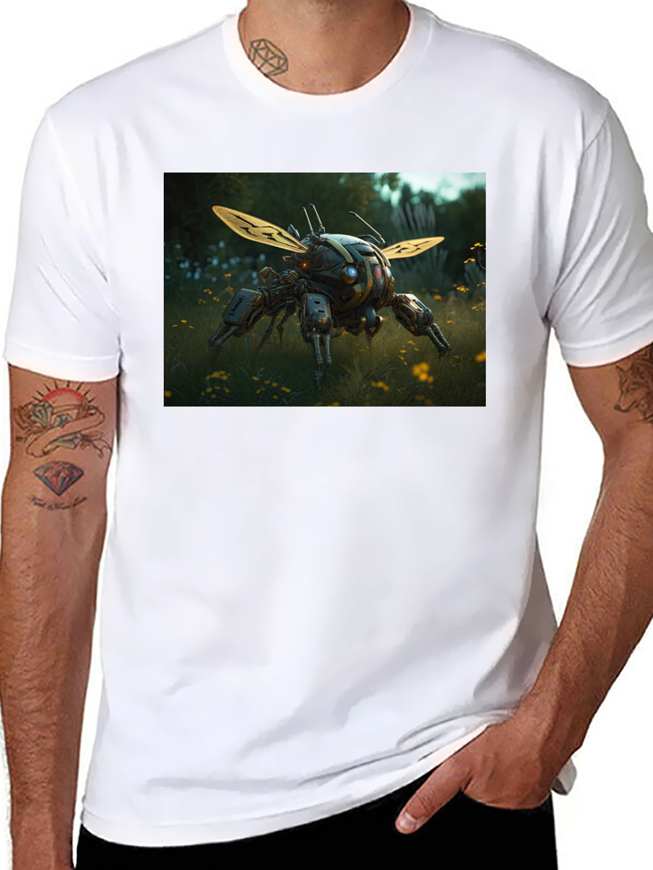 Robotic Insect Graphic Tee - Black Cotton Blend