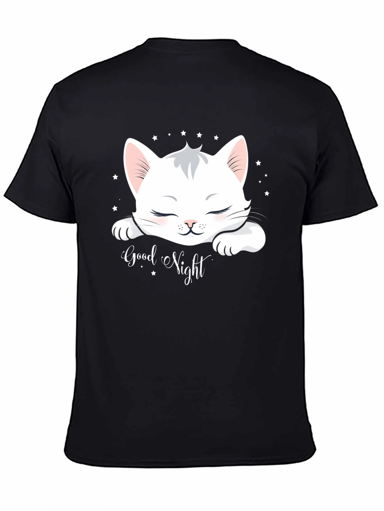 Cute Cat Good Night Black T-Shirt