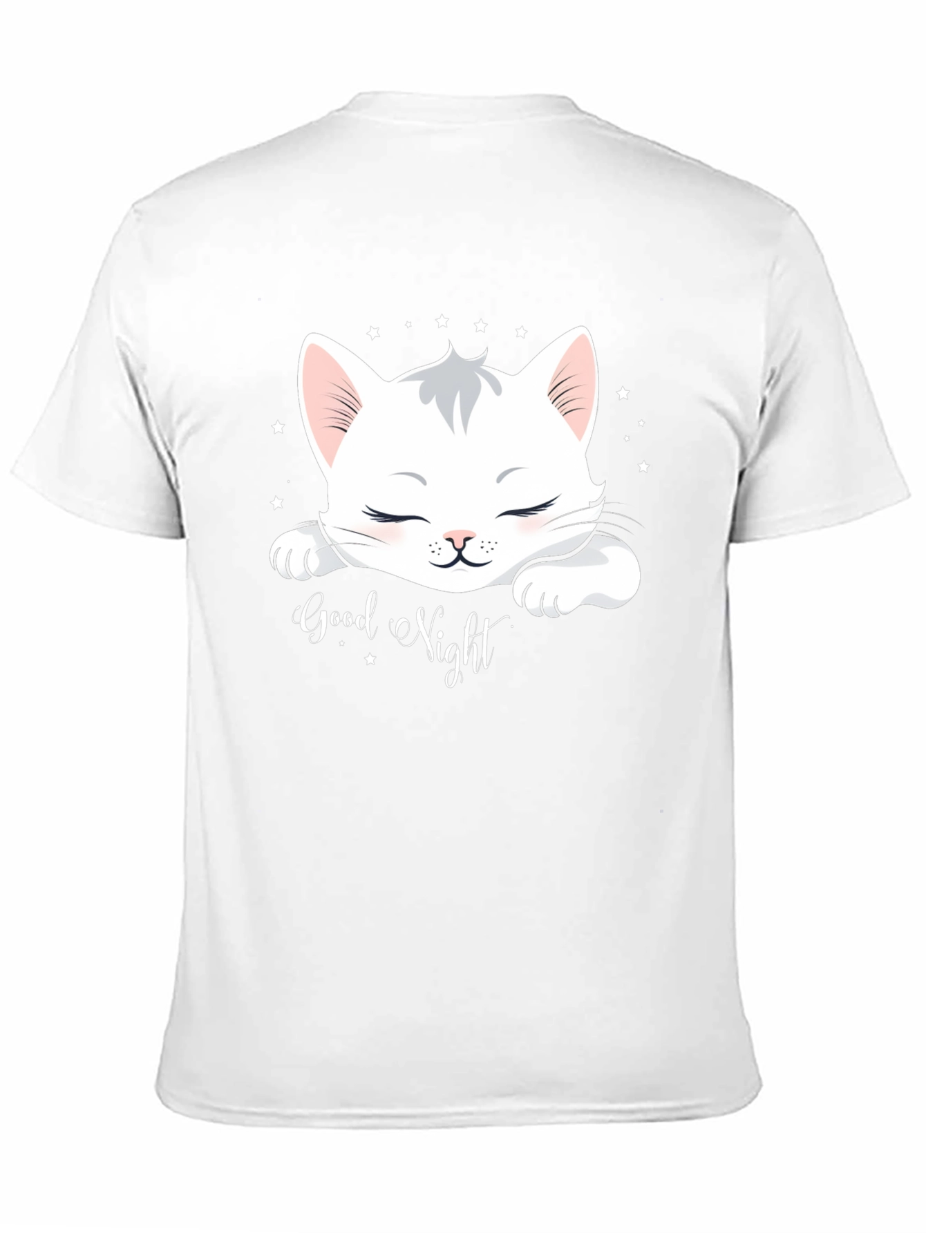 Cute Cat Good Night Black T-Shirt