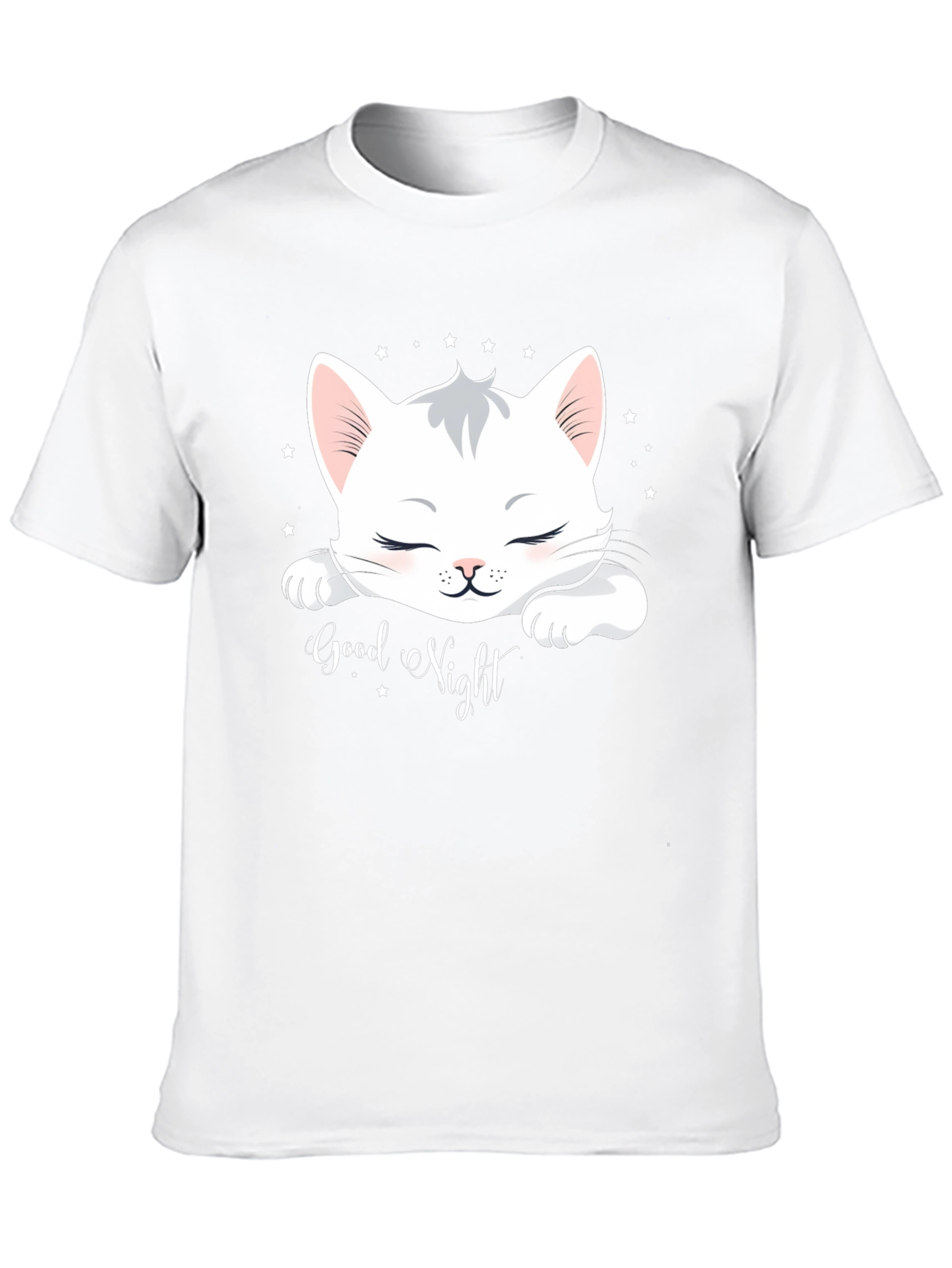 Cute Cat Good Night Black T-Shirt