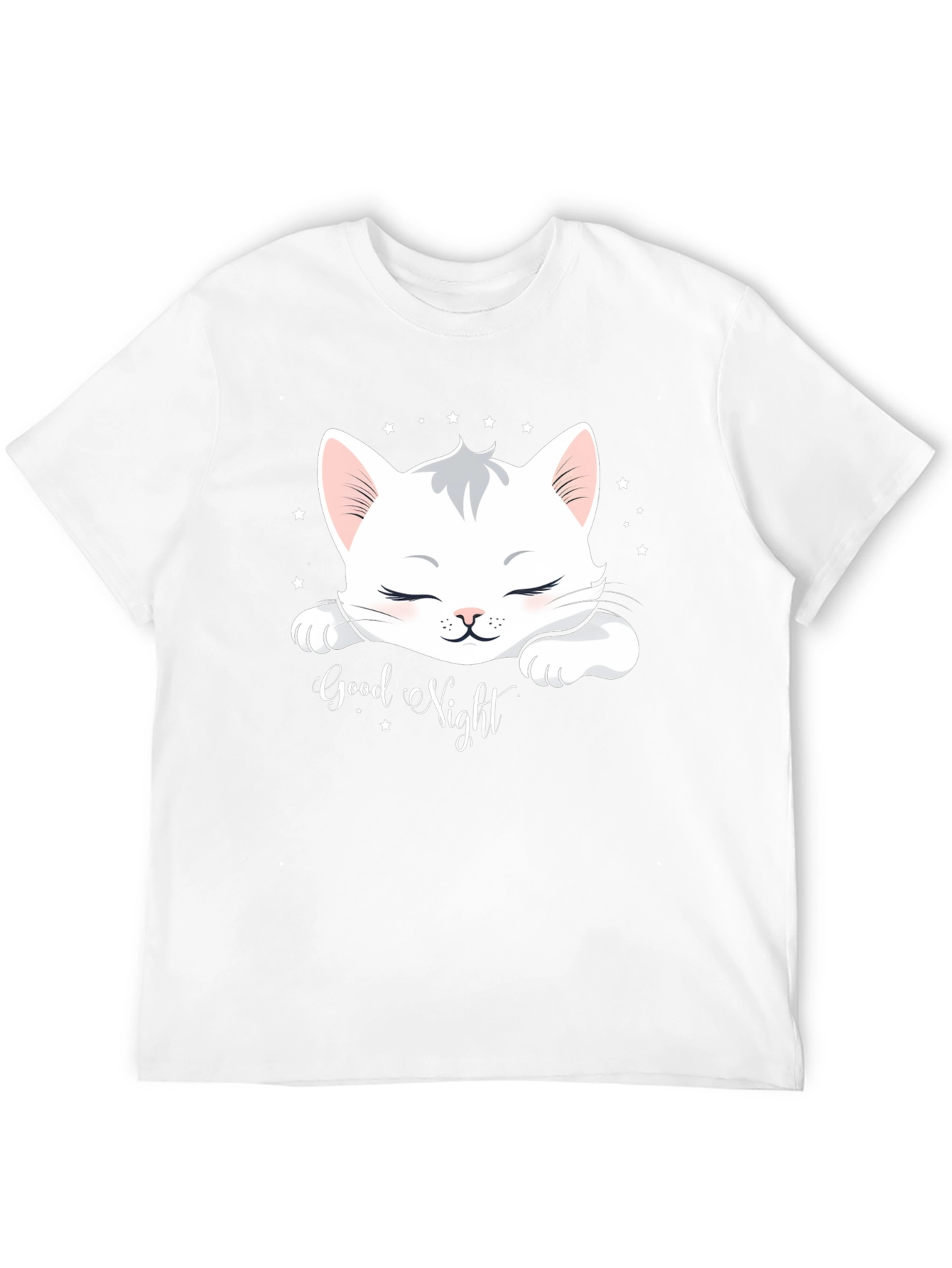 Cute Cat Good Night Black T-Shirt