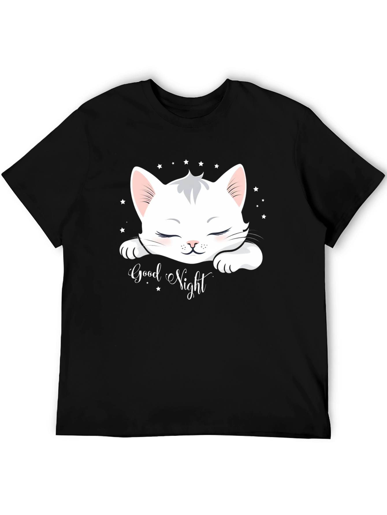 Cute Cat Good Night Black T-Shirt