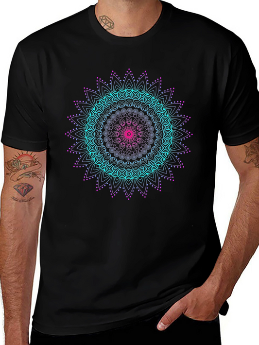 Geometric Mandala Graphic Tee - Black