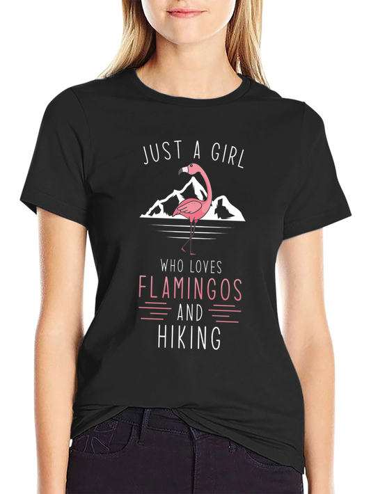 Flamingo Hiking Graphic Tee - Just a Girl Who Loves